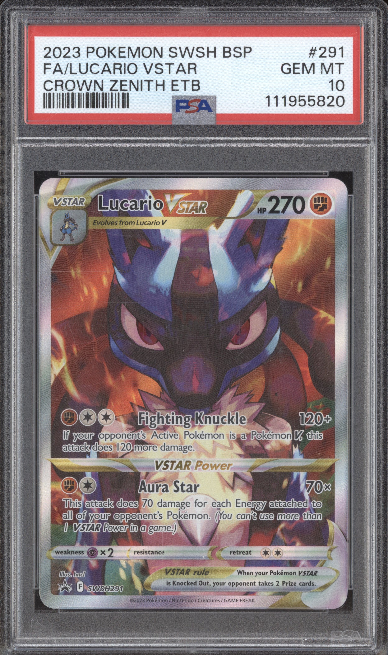 Lucario Vstar  Pokemon Sword Shield Promo SWSH291 Crown Zenith ETB Promo PSA 10