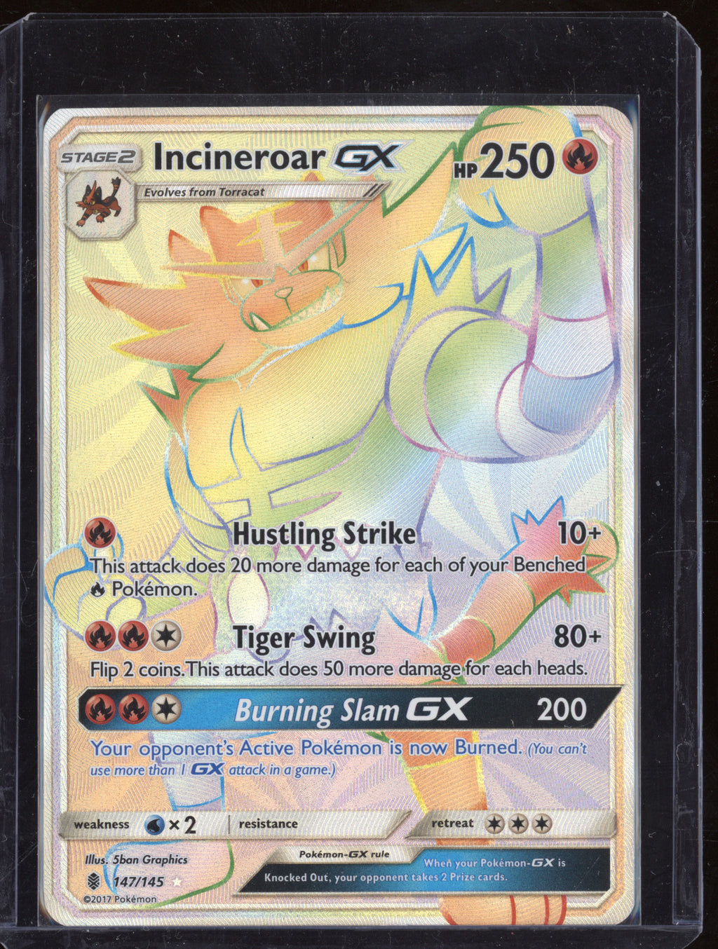 2017 Pokemon Guardians Rising 147/145 Incineroar GX Rainbow Rare