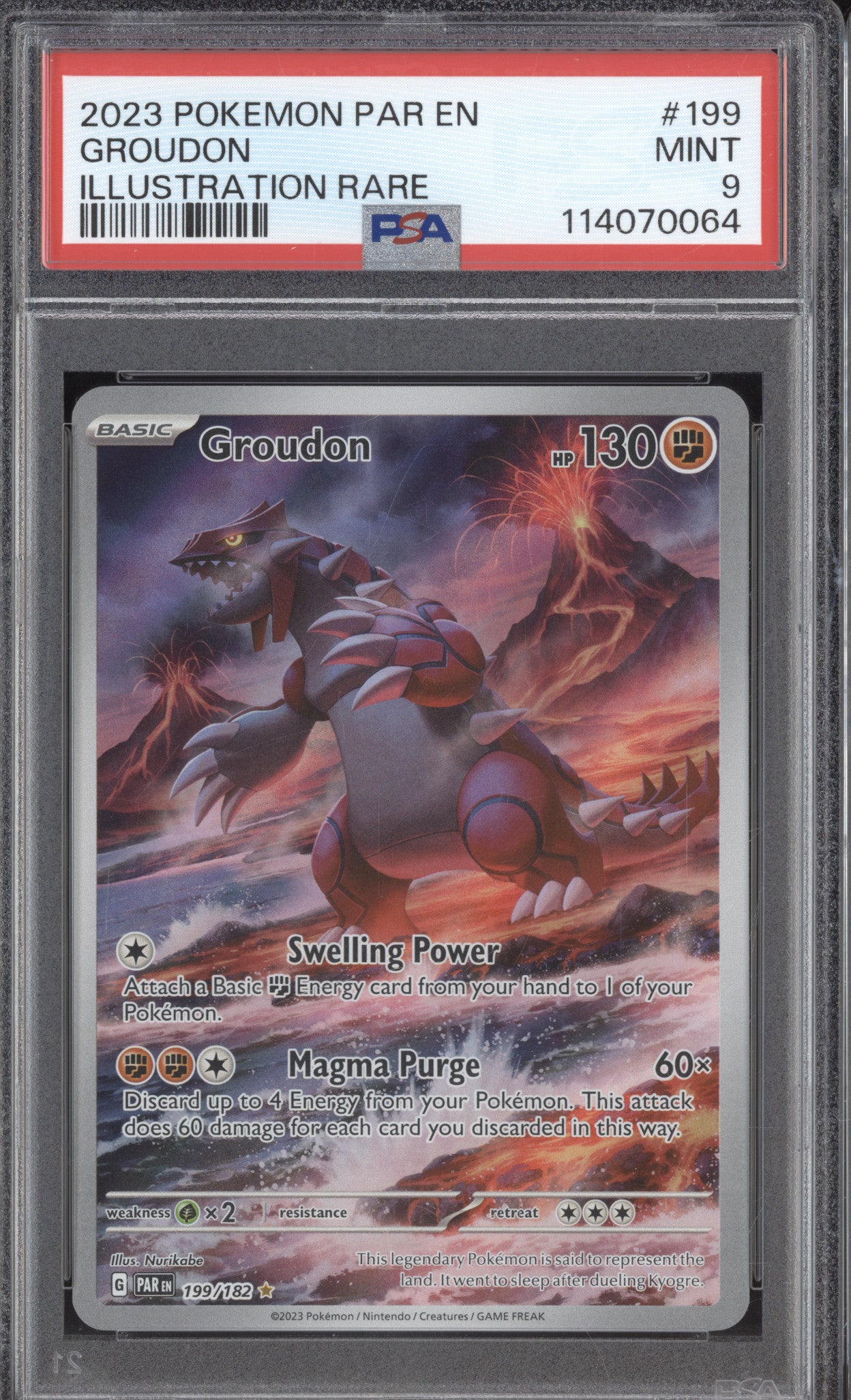 Groudon 2023 Pokemon Paradox Rift PAR 199/182 Illustration Rare PSA 9