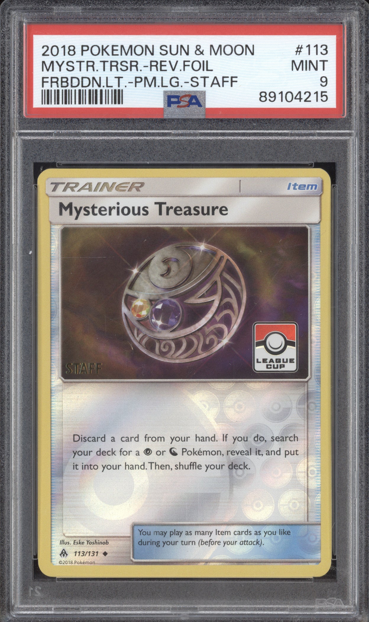 Mysterious Treasure 2018 Pokemon Forbidden Light 113/131 Staff Rev Foil PSA 9