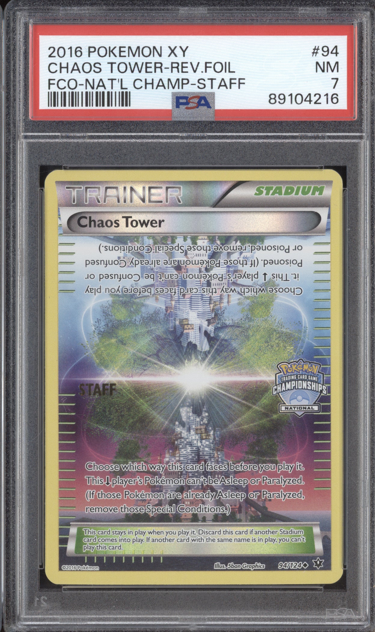 Chaos Tower 2016 Pokemon Fates Collide 94/124 Championships Staff Rev Foil PSA 7