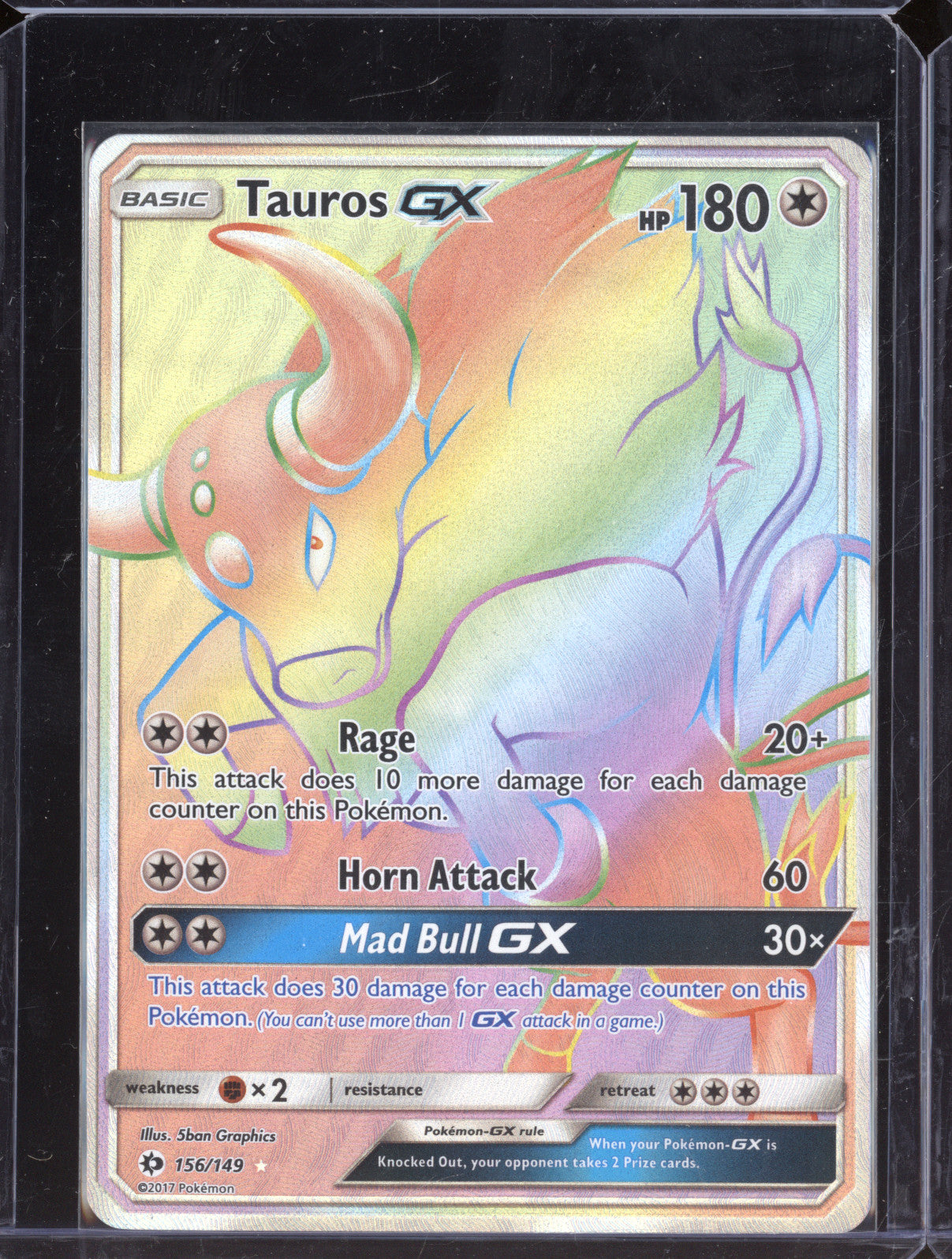 2017 Pokemon Sun & Moon Base Set 156/149 Tauros GX Secret Rare