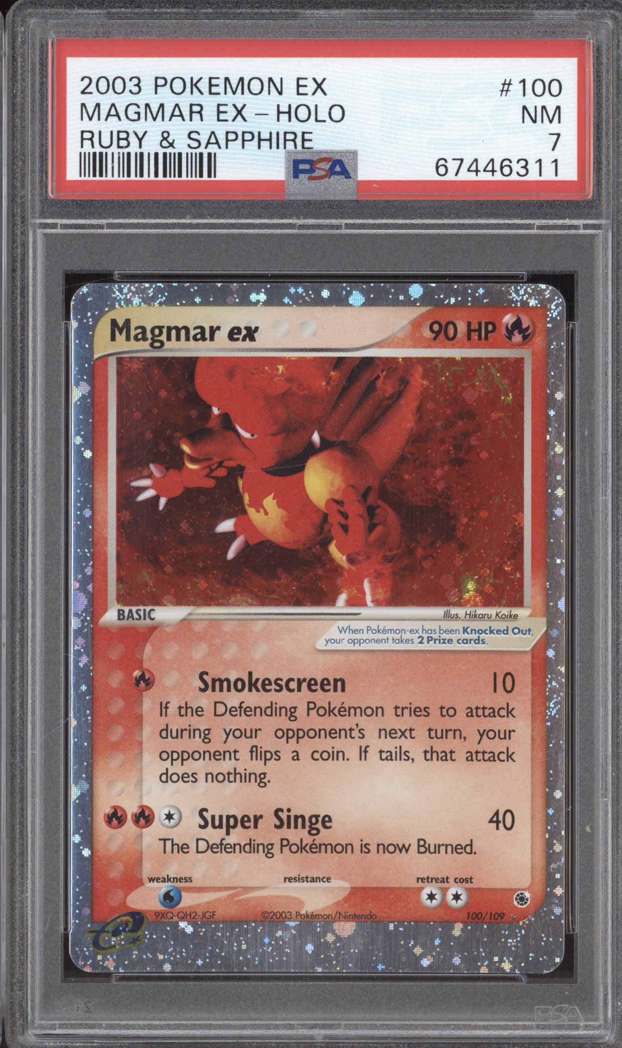 Magmar ex 2003 Pokemon EX Ruby & Sapphire 100/109 Ultra Rare PSA 7