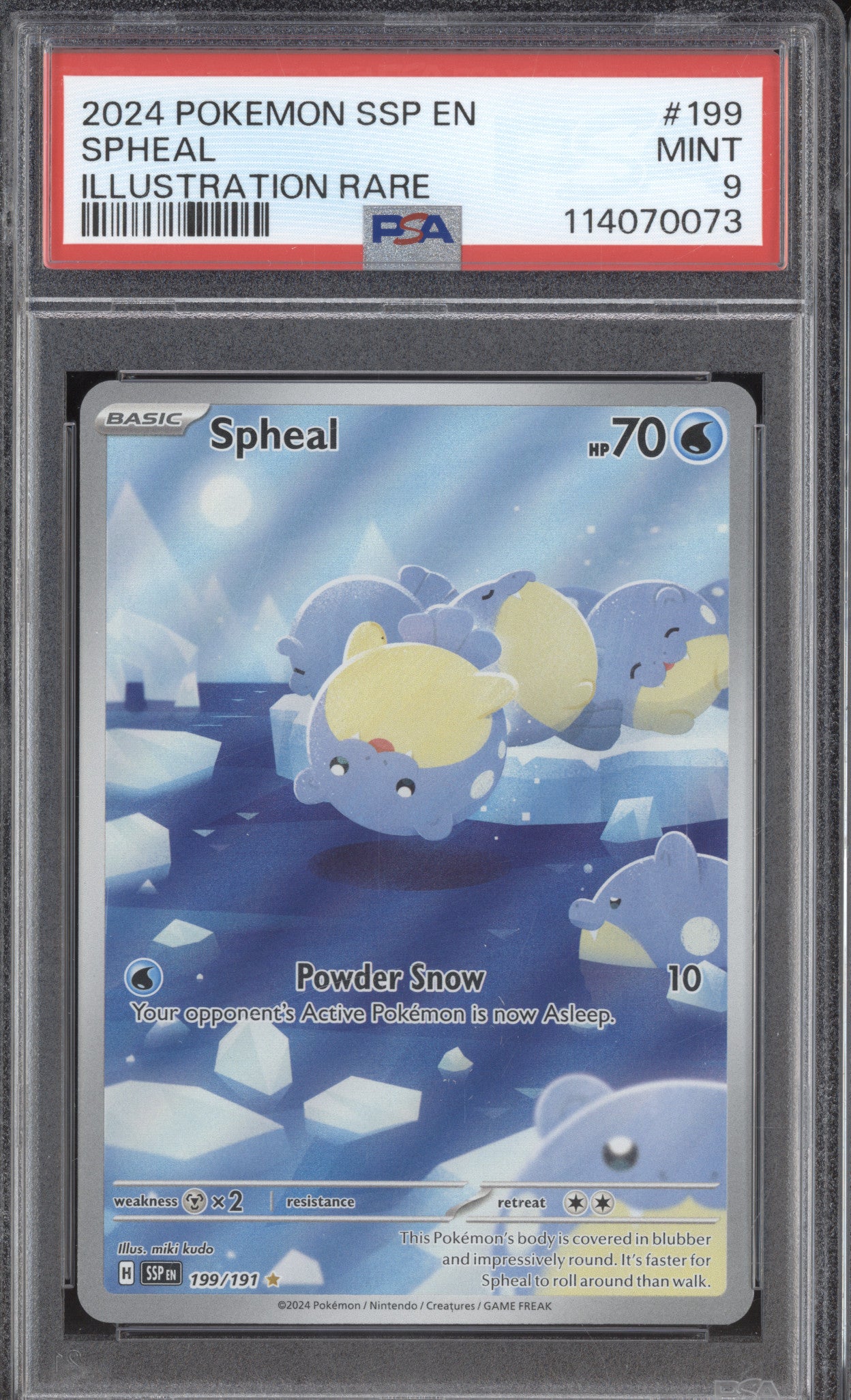 Spheal 2024 Pokemon Surging Sparks SSP 199/191 Illustration Rare PSA 9