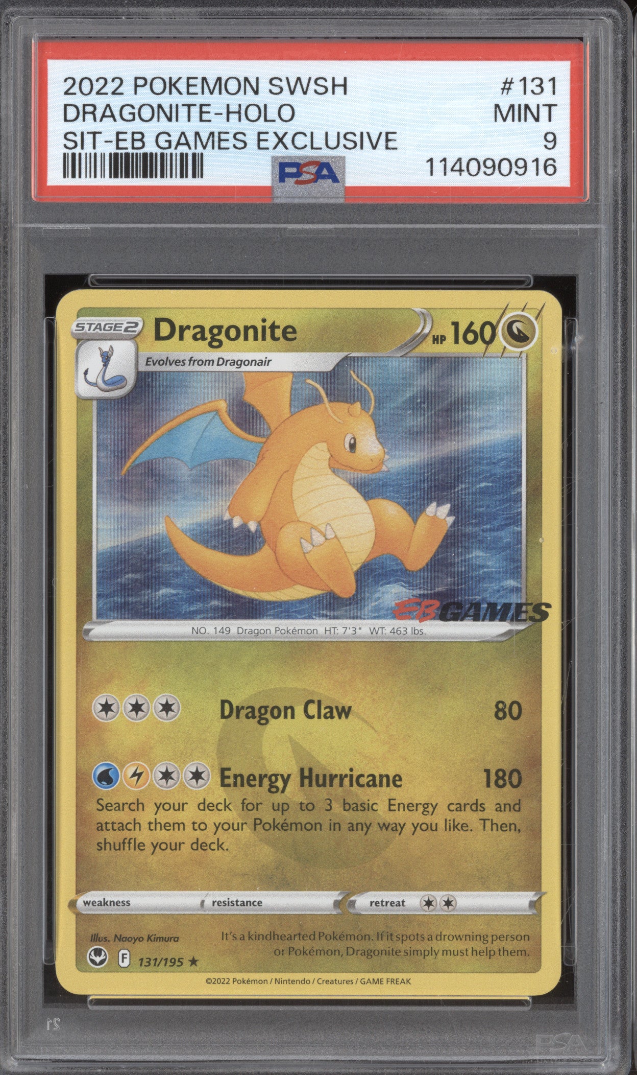 Dragonite 2022 Pokemon Sword & Shield Promo 131/195 EB Games Holo Promo PSA 9