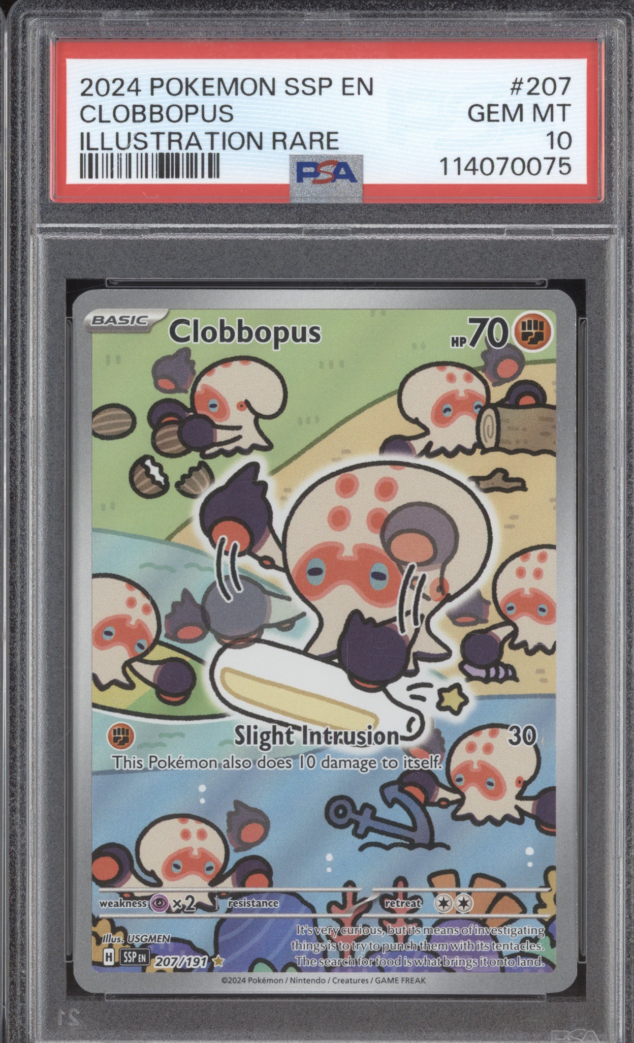 Clobbopus 2024 Pokemon Surging Sparks SSP 207/191 Illustration Rare PSA 10
