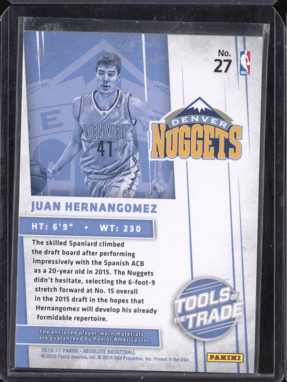 Juan Hernangomez 2016 Panini Absolute Mem 27 Tools/Trade Dual Materials RC 24/49