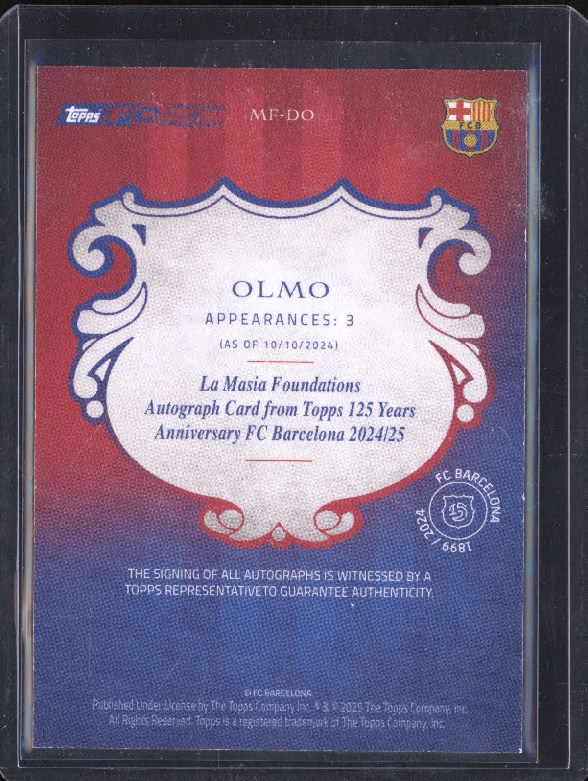 Dani Olmo 2024 0 125 Years FC Barcelona MF-DO La Masia Foundations Auto Pink /99