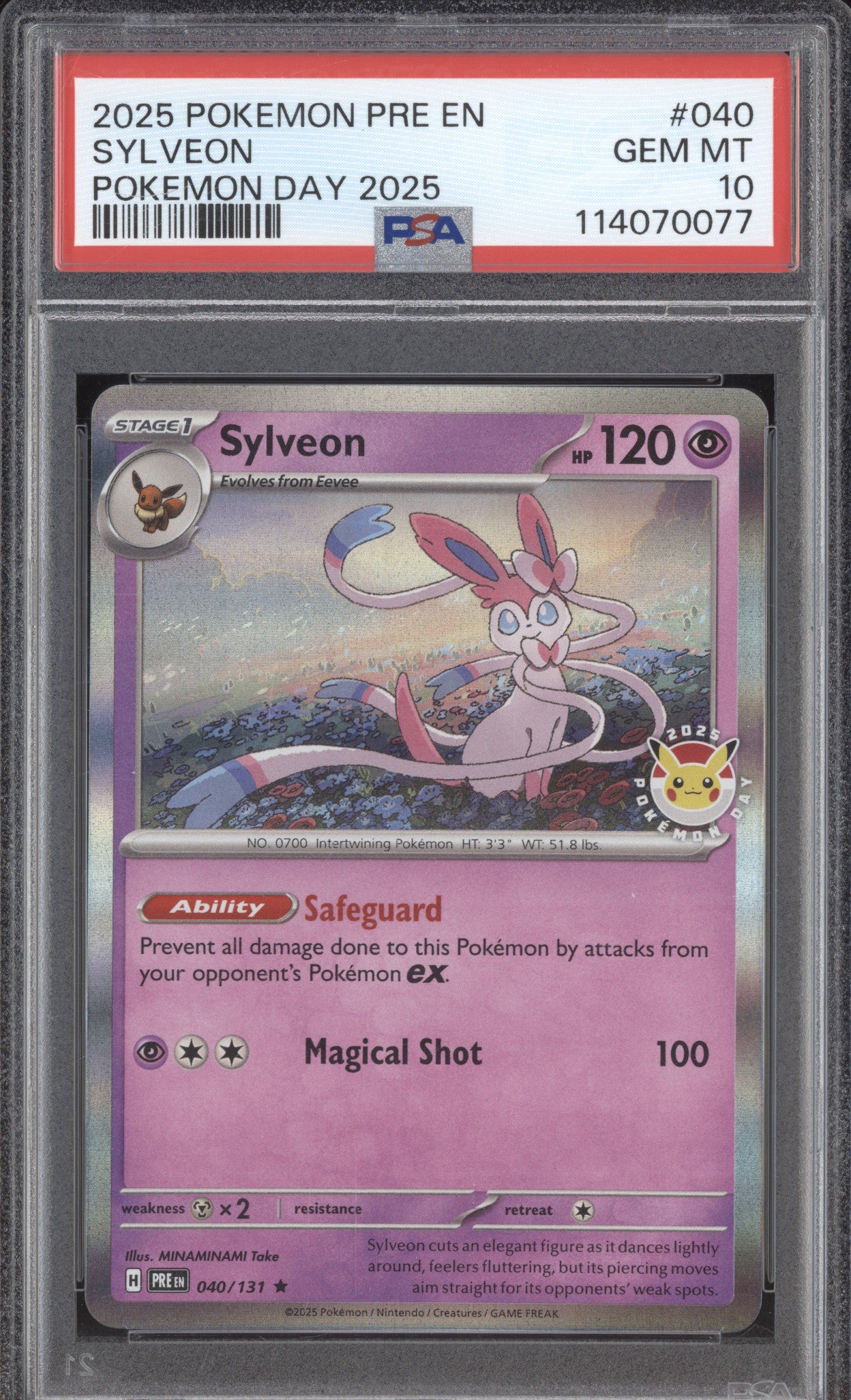 Sylveon 2025 Pokemon Prismatic Evolutions PRE 040/131 Pokemon Day Promo PSA 10