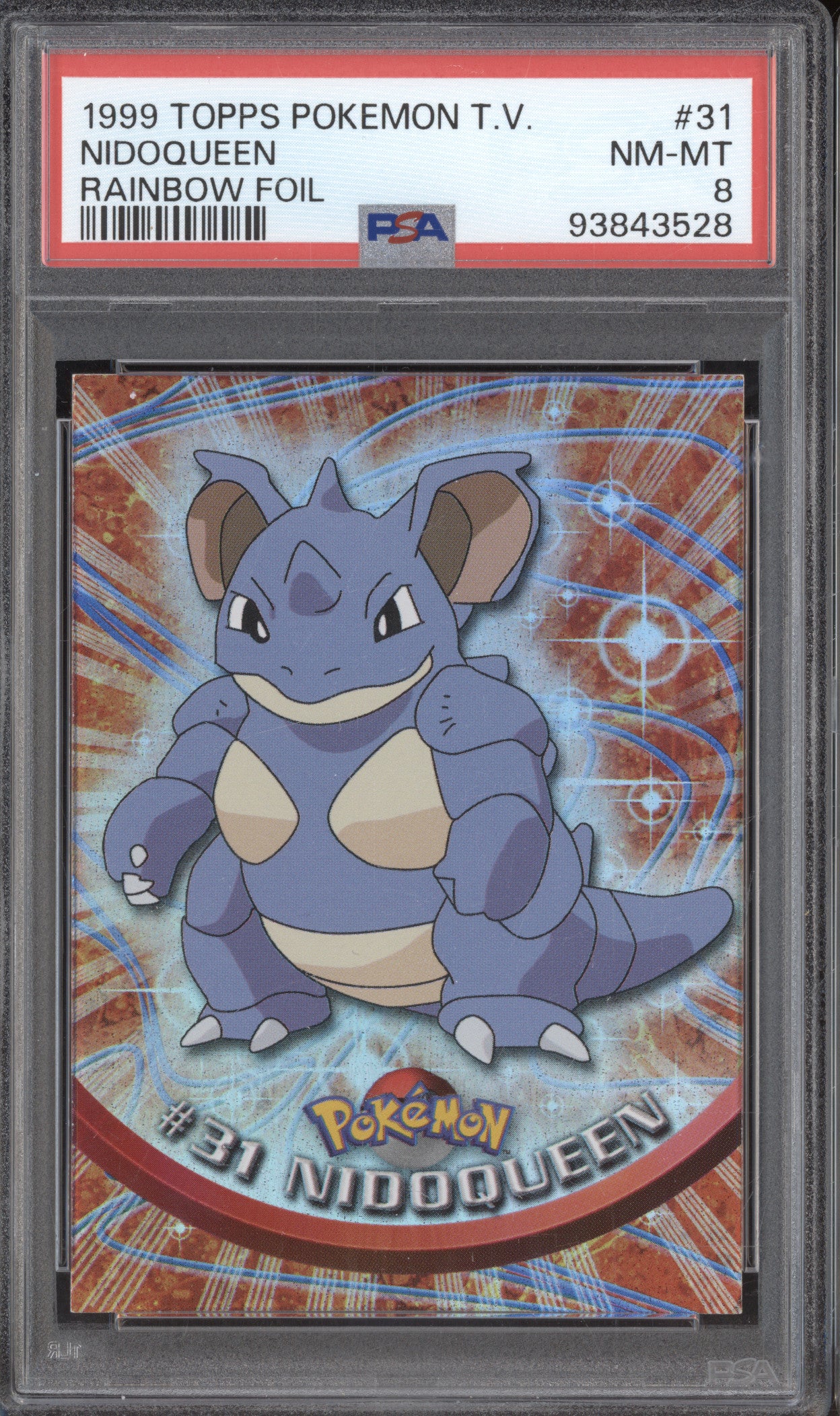 Nidoqueen 1999 Pokemon Topps 31 Rainbow Foil Blue Logo PSA 8