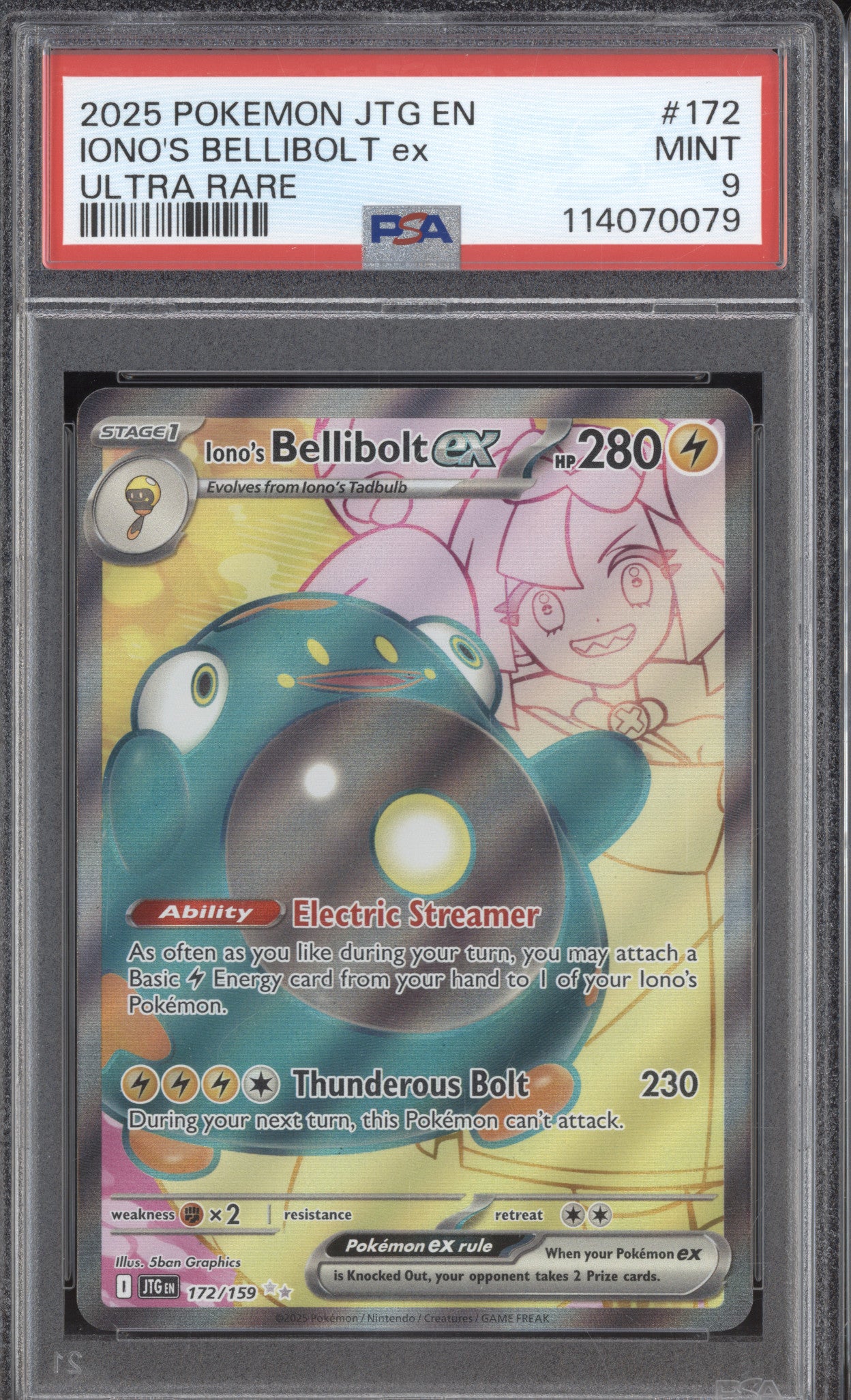 Iono's Bellibolt EX 2025 Pokemon Journey Together JTG 172/159 Ultra rare PSA 9
