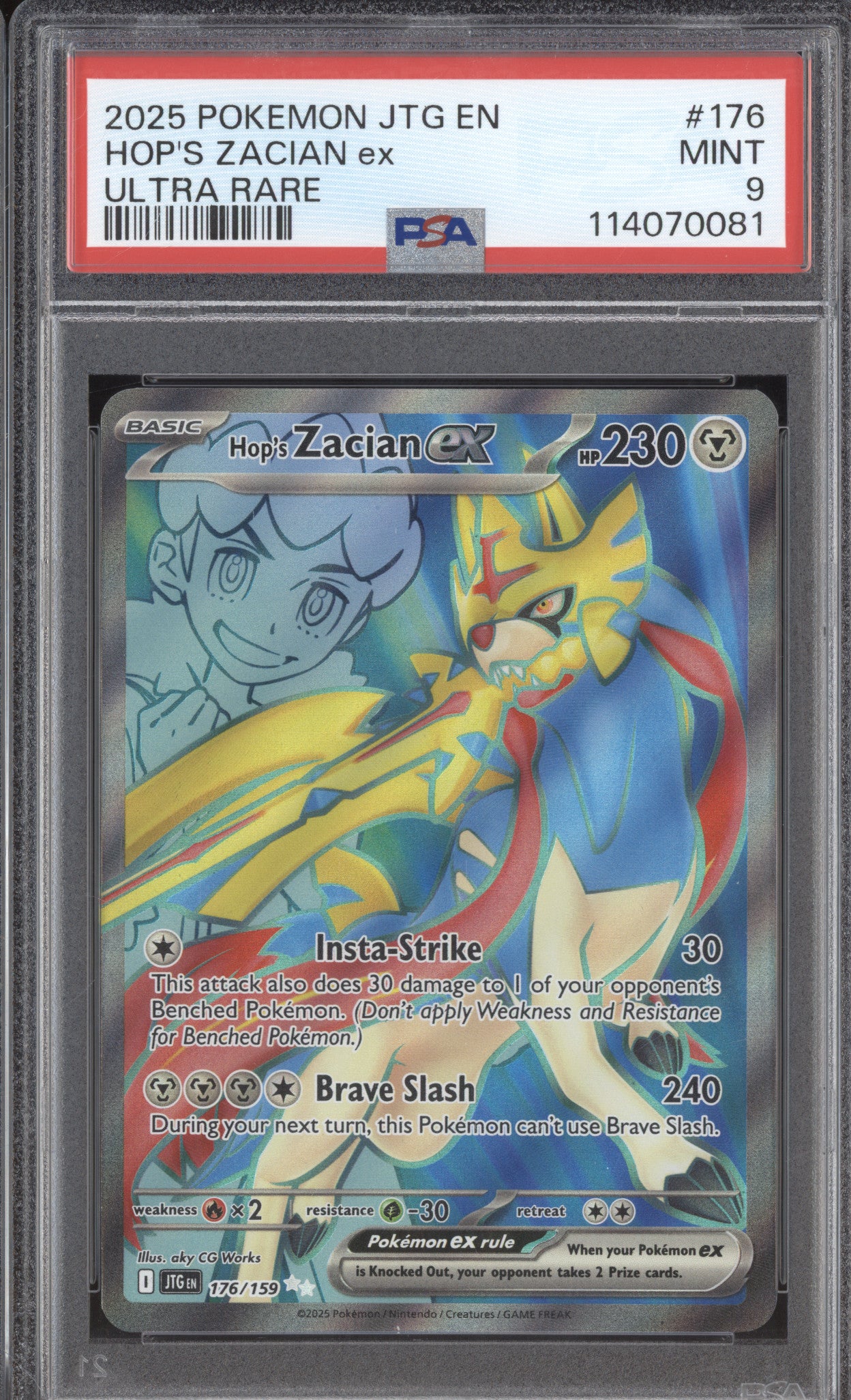 Hop's Zacian EX 2025 Pokemon Journey Together JTG 176/159 Ultra rare PSA 9