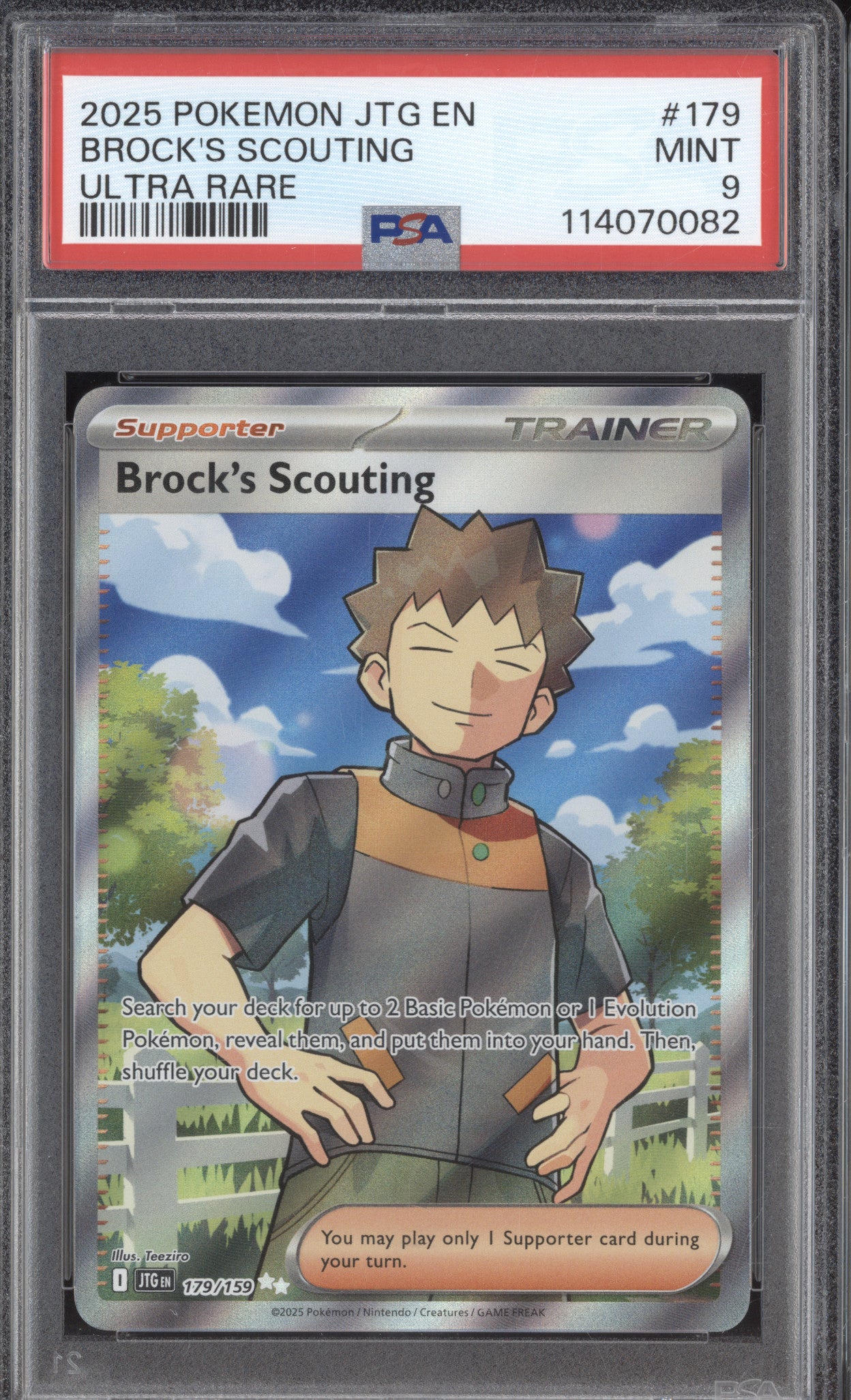 Brock's Scouting 2025 Pokemon Journey Together JTG 179/159 Ultra rare PSA 9