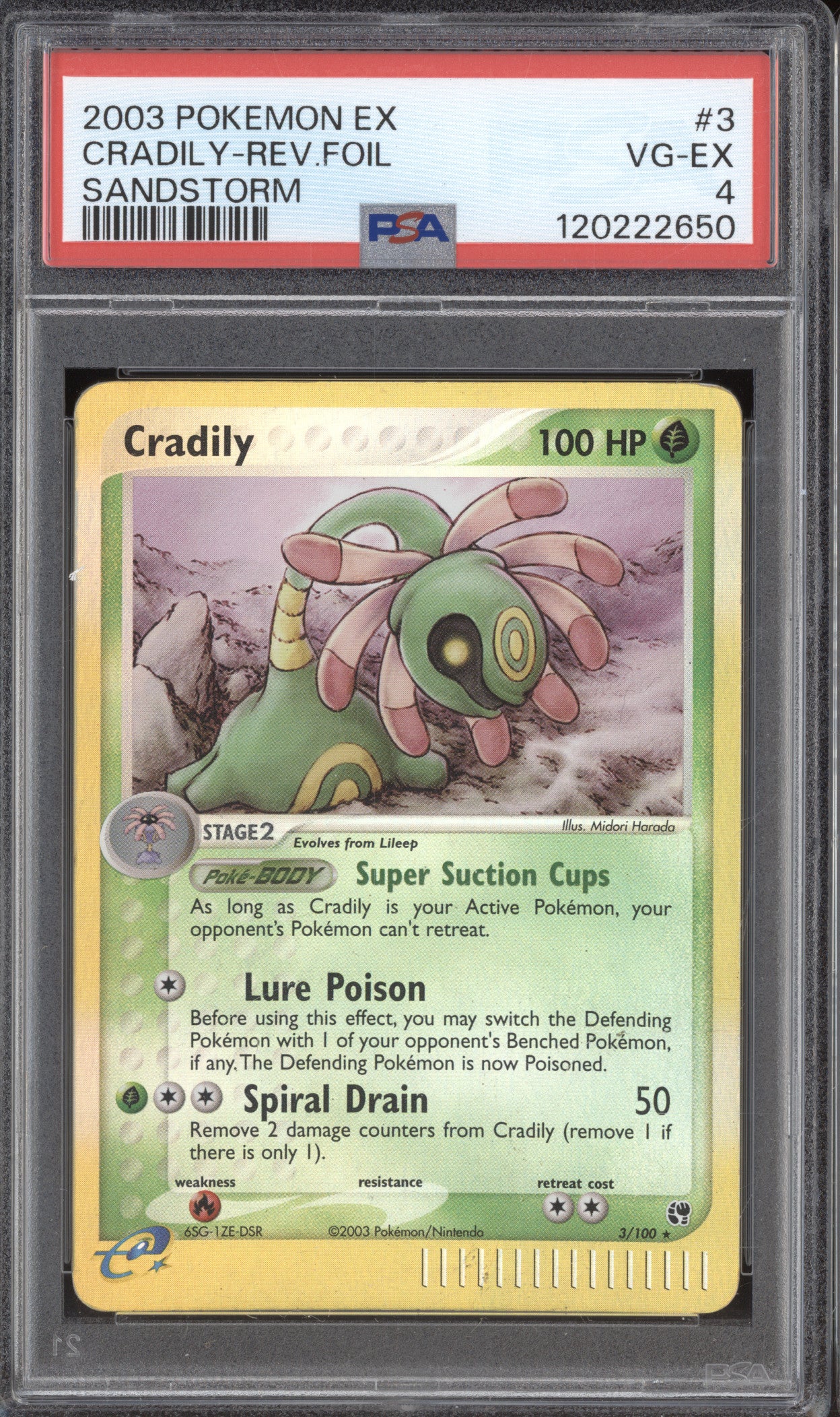 Cradily 2003 Pokemon EX Sandstorm 3/100 Reverse Holo PSA 4