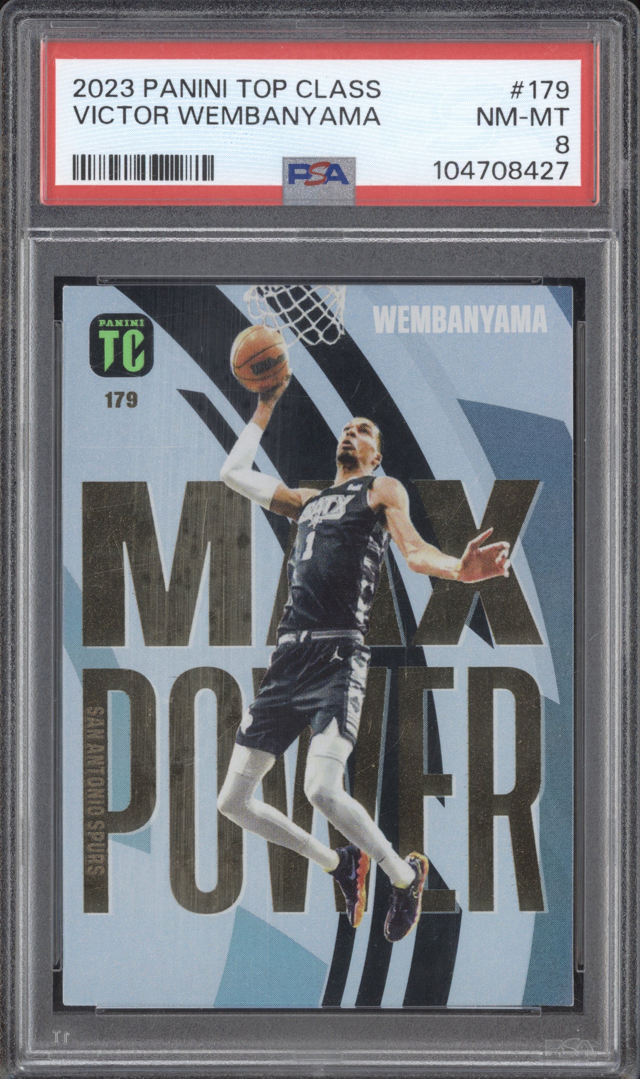 Victor Wembanyama 2023 Panini Top Class 179 Max Power RC PSA 8