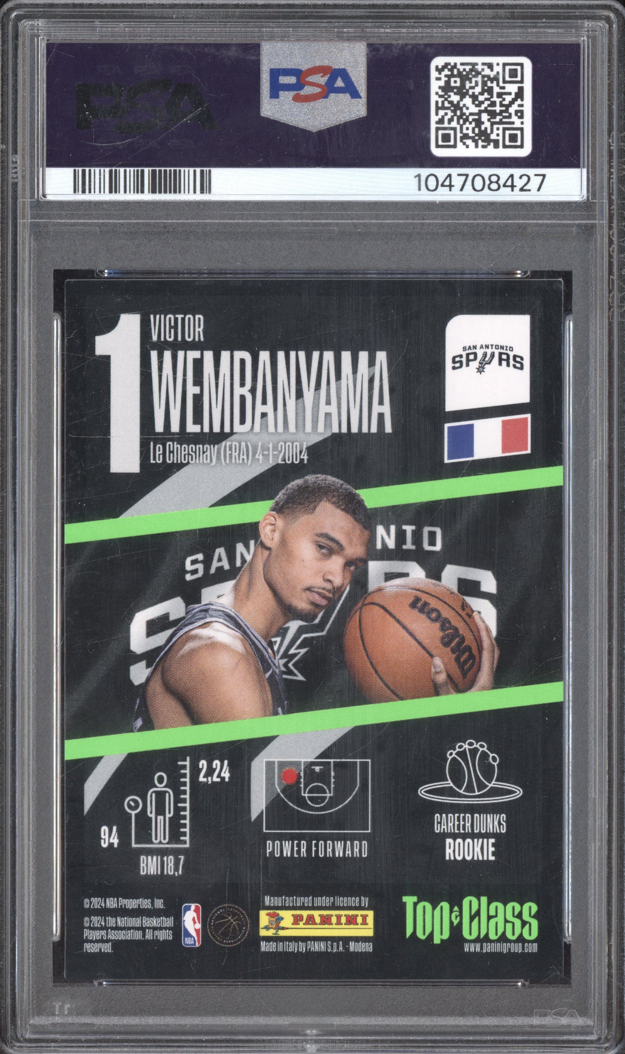 Victor Wembanyama 2023 Panini Top Class 179 Max Power RC PSA 8