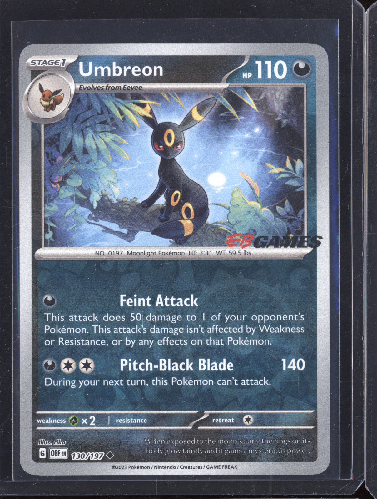Umbreon EB Games 2023 Pokemon Obsidian Flames 130/197 Promo Stamp
