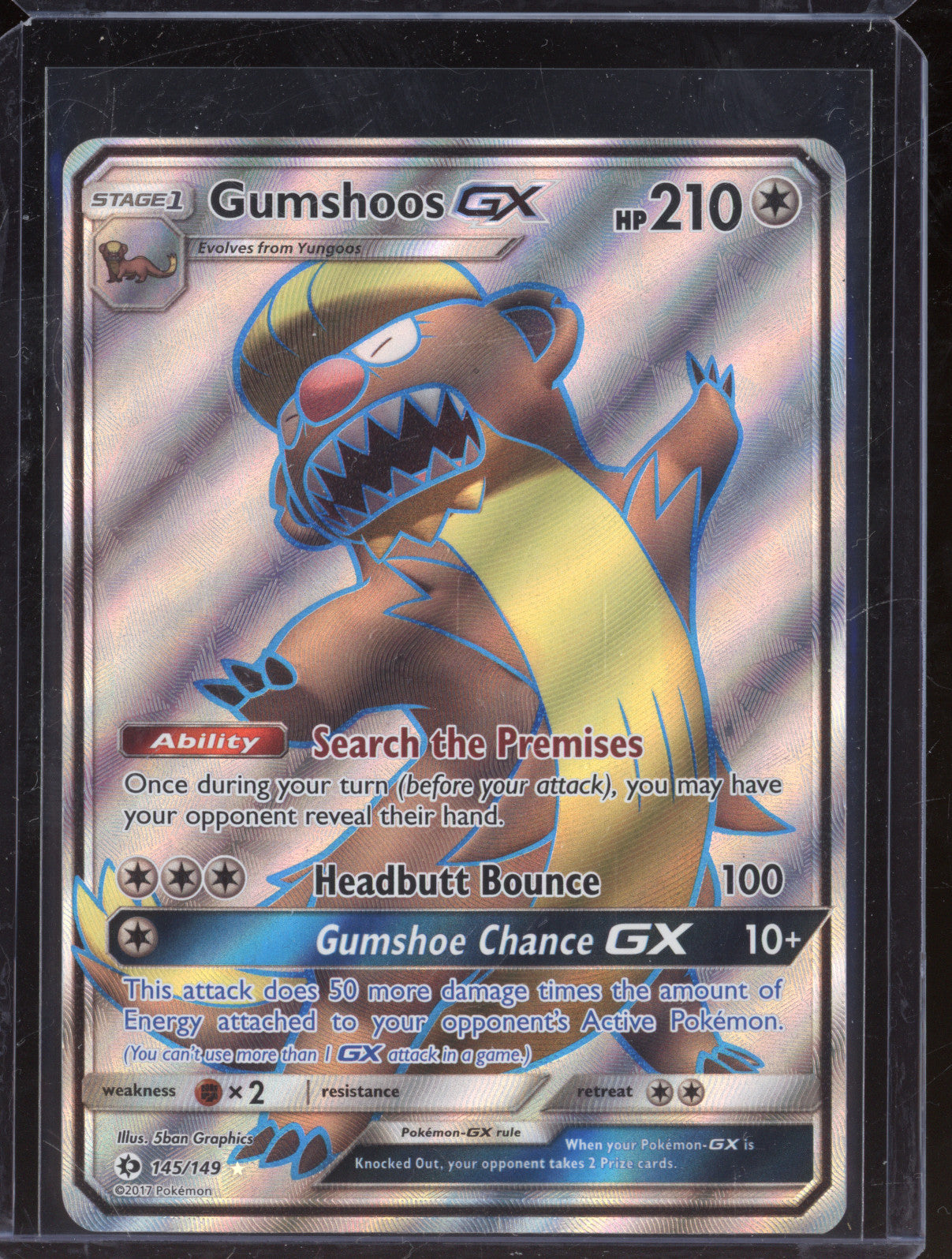 2017 Pokemon Sun & Moon Base Set 145/149 Gumshoos GX Full Art
