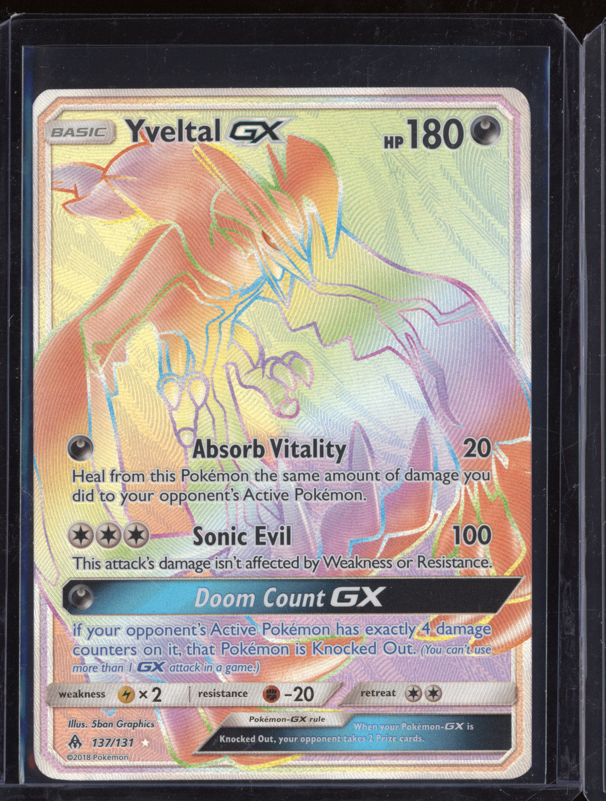 2018 Pokemon Forbidden Light 137/131 Yveltal GX Rainbow Secret Rare