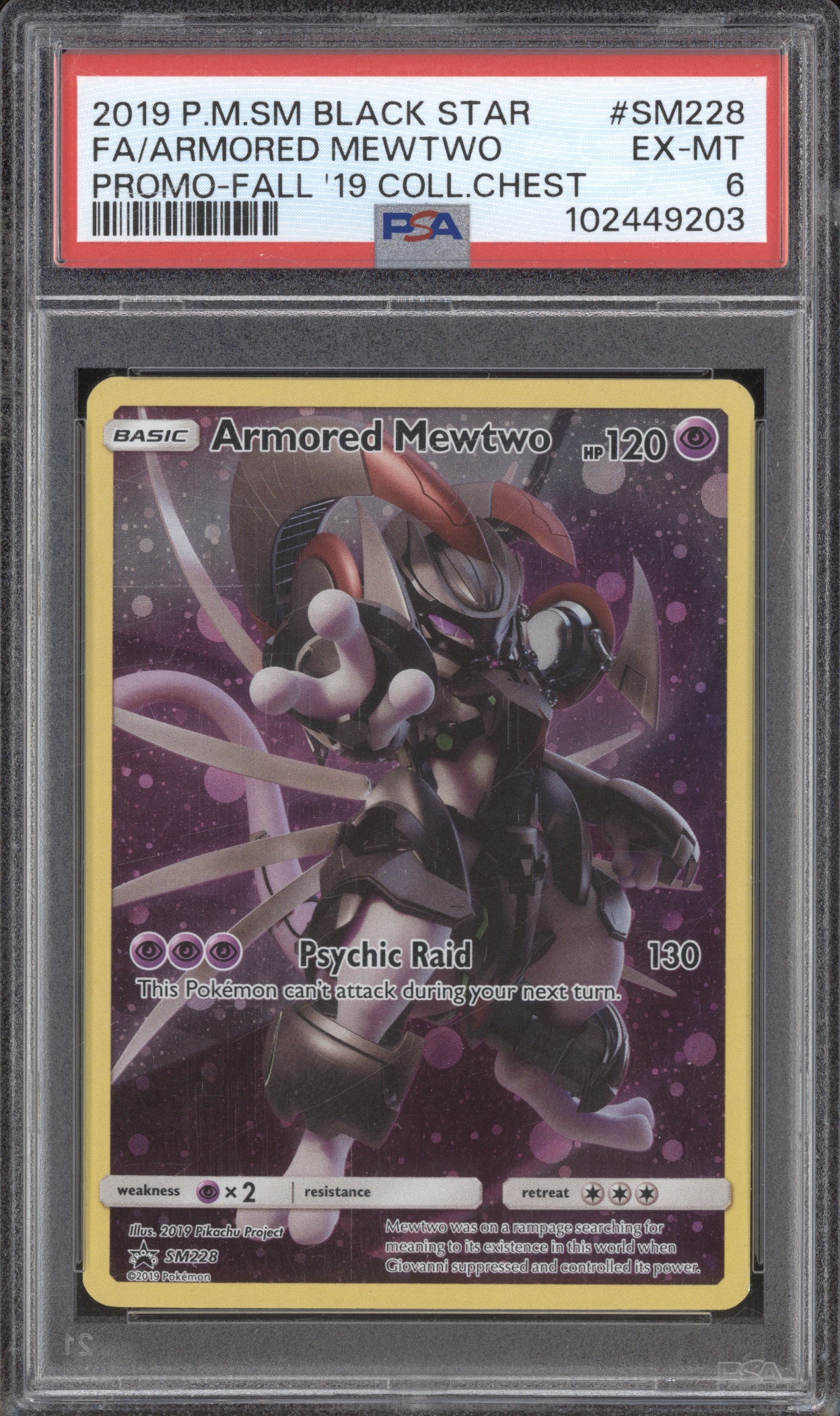 Armored Mewtwo 2019 Pokemon Sun & Moon Promo SM228 Fall Collectors Chest PSA 6