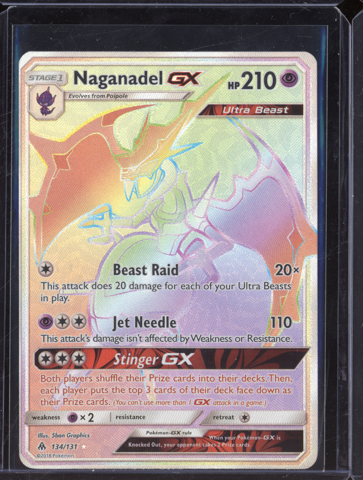 2018 Pokemon Forbidden Light 134/131 Naganadel GX Secret Rare