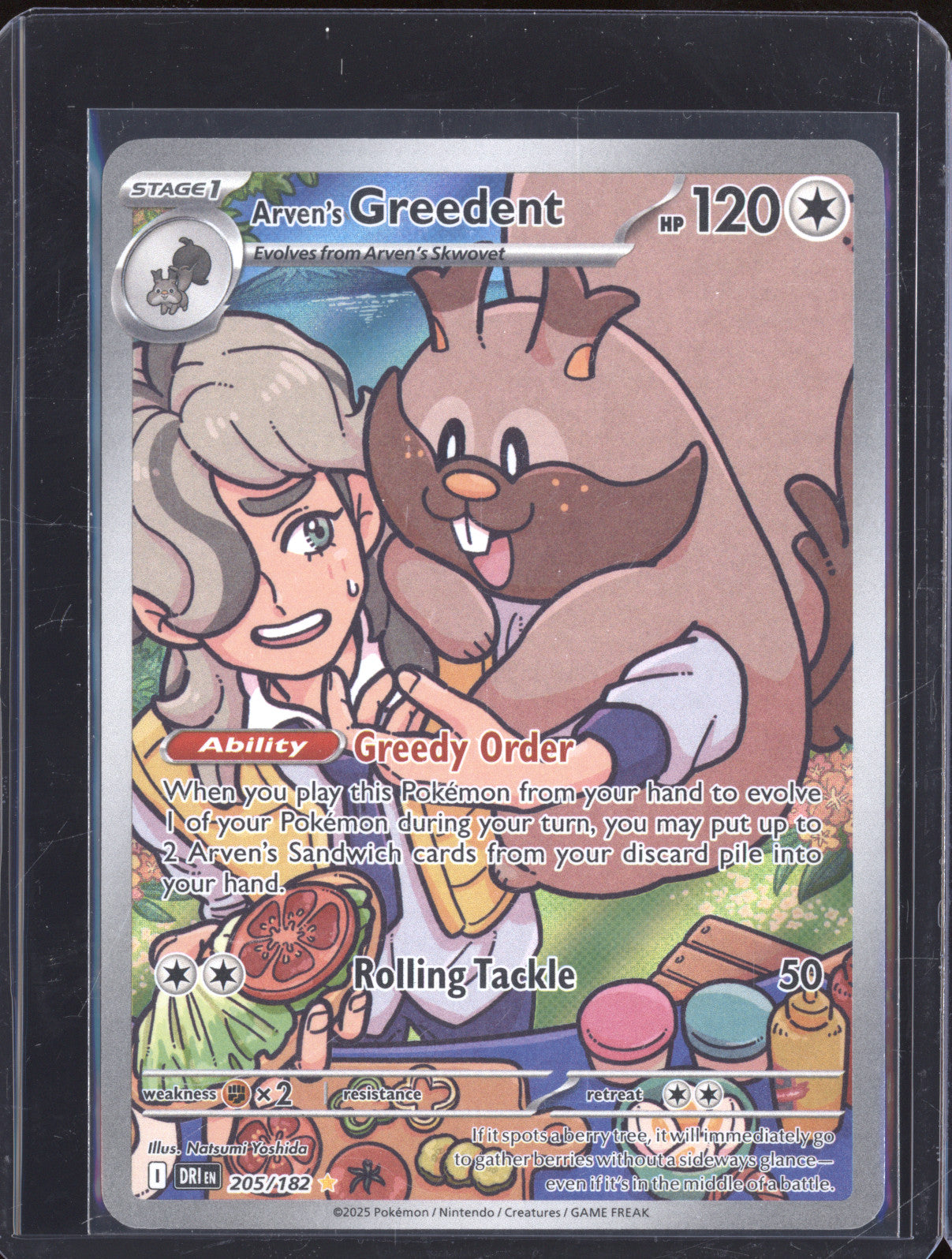 Arven's Greedent 2025 Pokemon Destined Rivals DRI 205/182 Illustration Rare