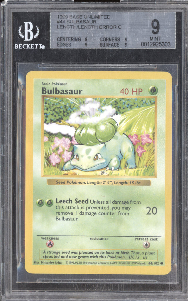 Bulbasaur 1999 Pokemon Base Set Shadowless 44/102 Length/Length Error