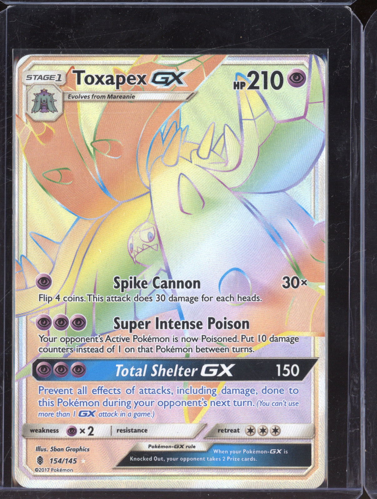 2017 Pokemon TCG Guardians Rising 154/145 Toxapex GX Secret Rare Rainbow