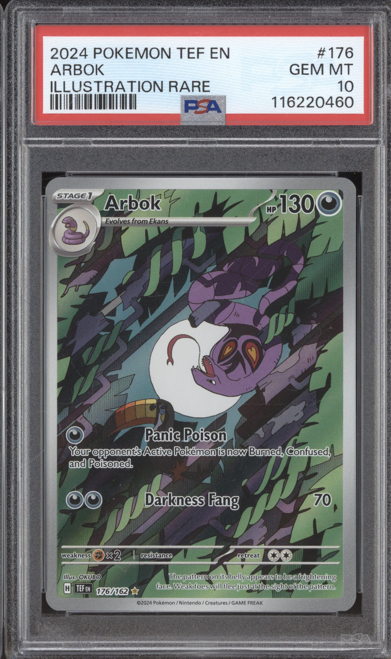 Arbok 2024 Pokemon Temporal Forces TEF 176/162 Illustration Rare PSA 10