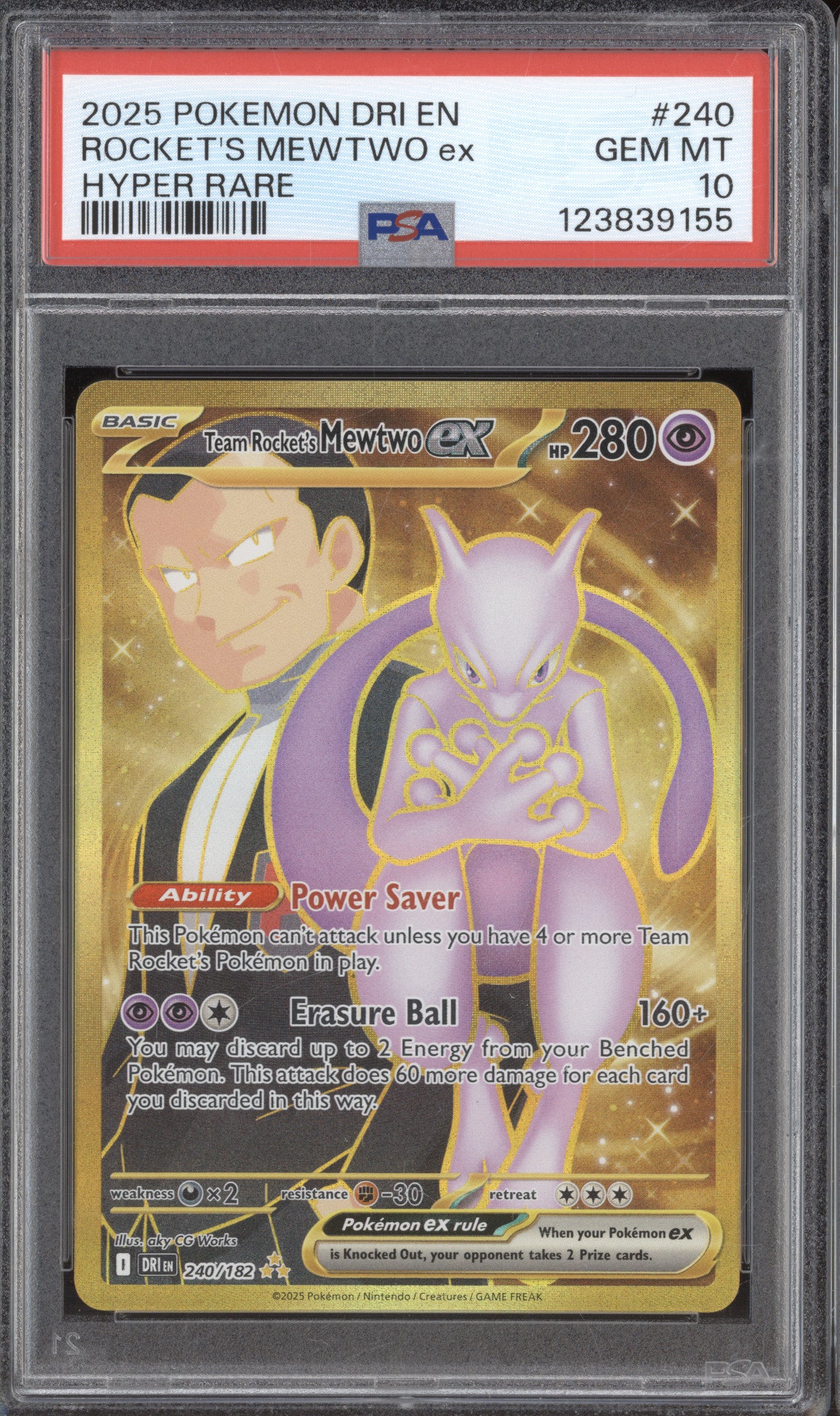 Team Rocket's Mewtwo ex  Pokemon Destined Rivals DRI 240/182 Hyper Rare PSA 10
