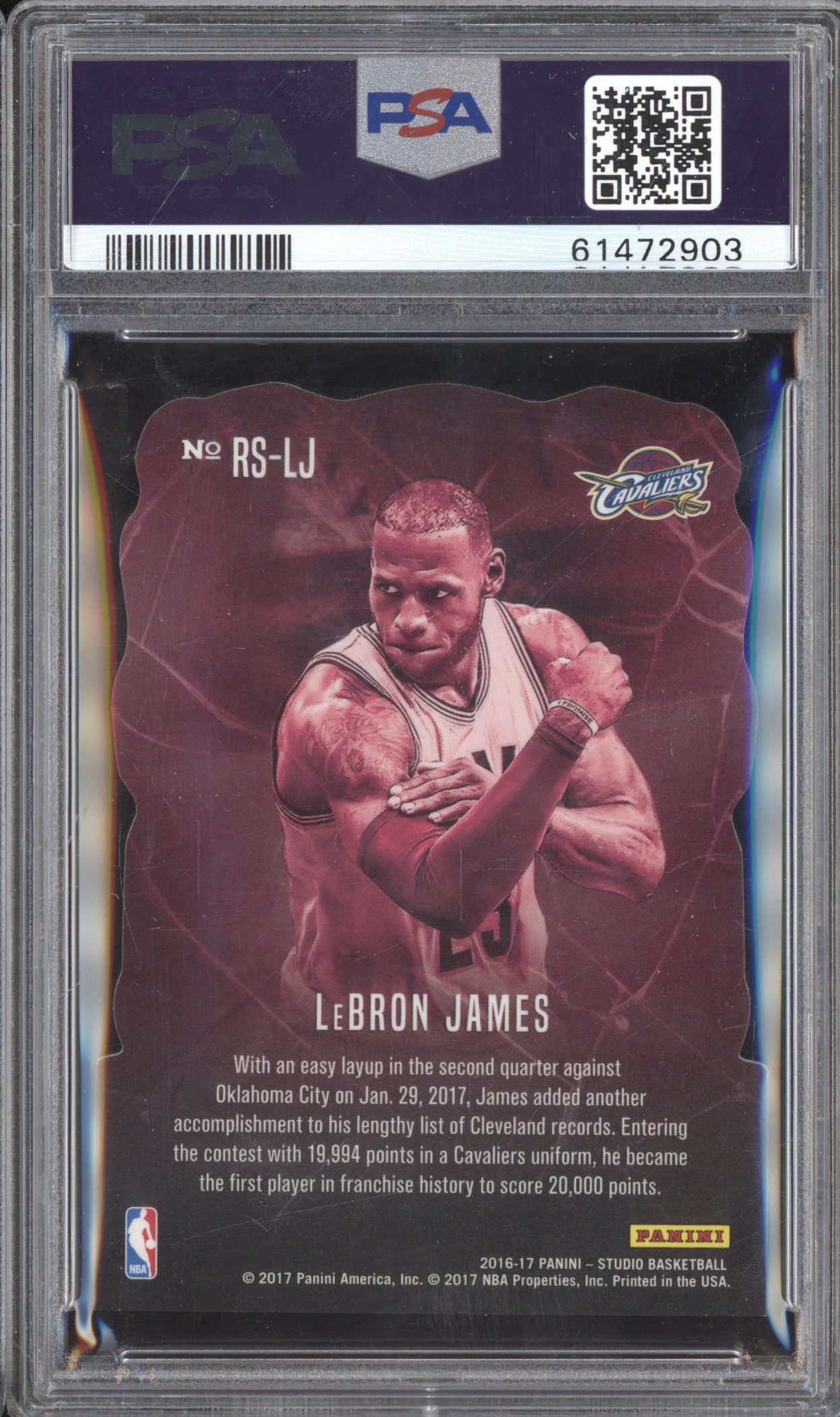 LeBron James 2016-17 Panini Studio RS-LJ Rock Solid Die Cuts PSA 9