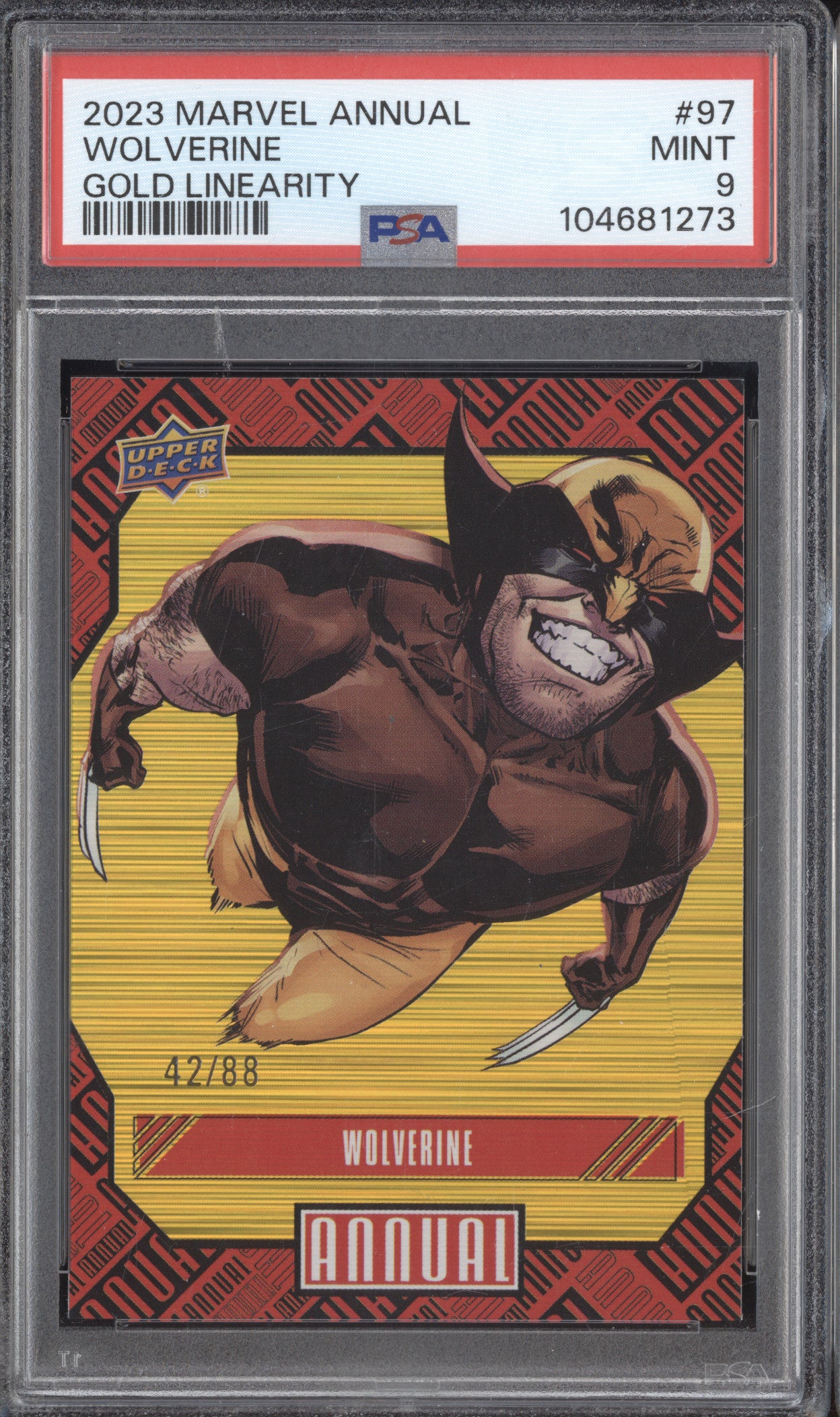 Wolverine 2023 Upper Deck Marvel Annual 97 Gold Linearity 42/88 PSA 9