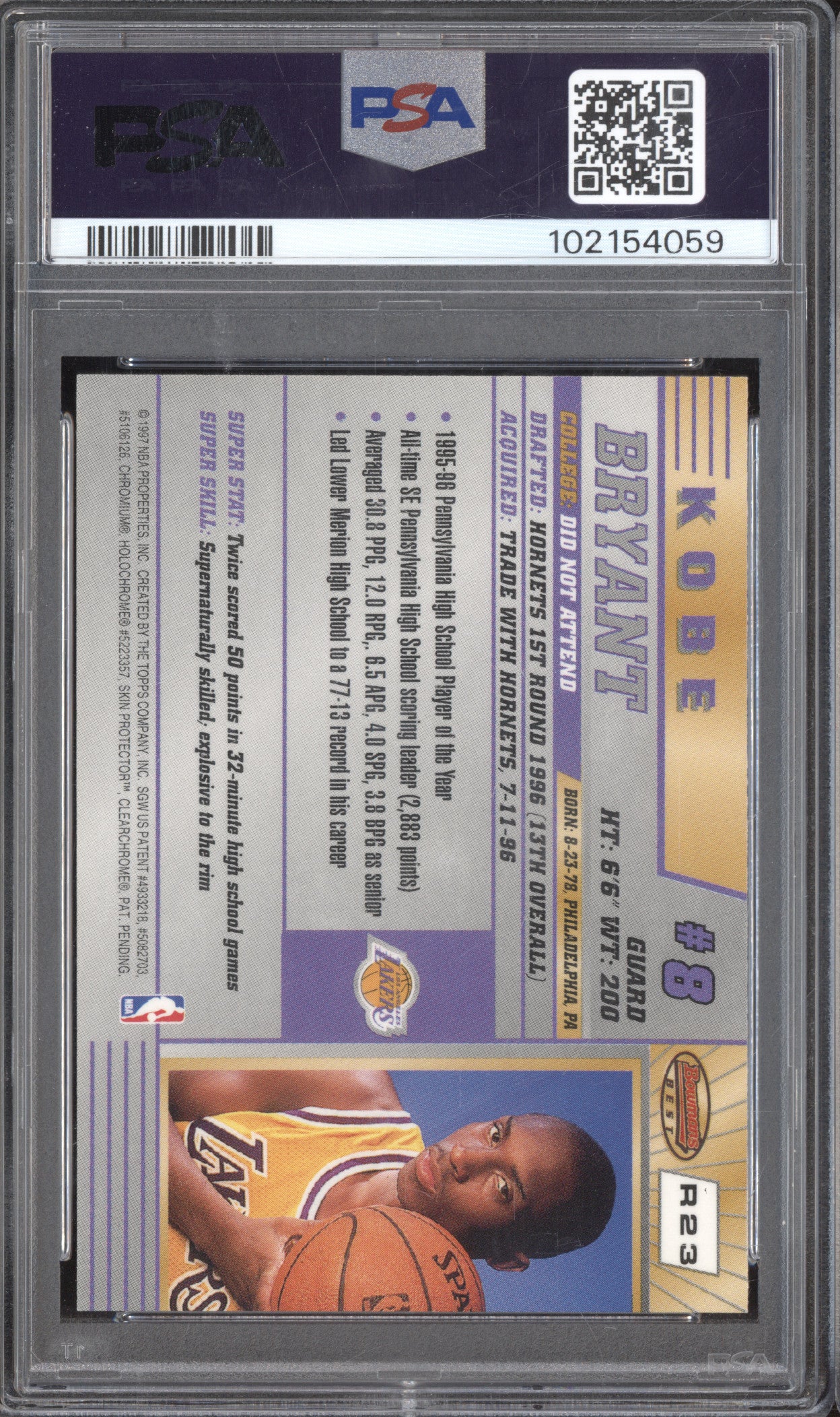 Kobe Bryant 1996-97 Topps Bowman's Best Rookie R23 RC PSA 10