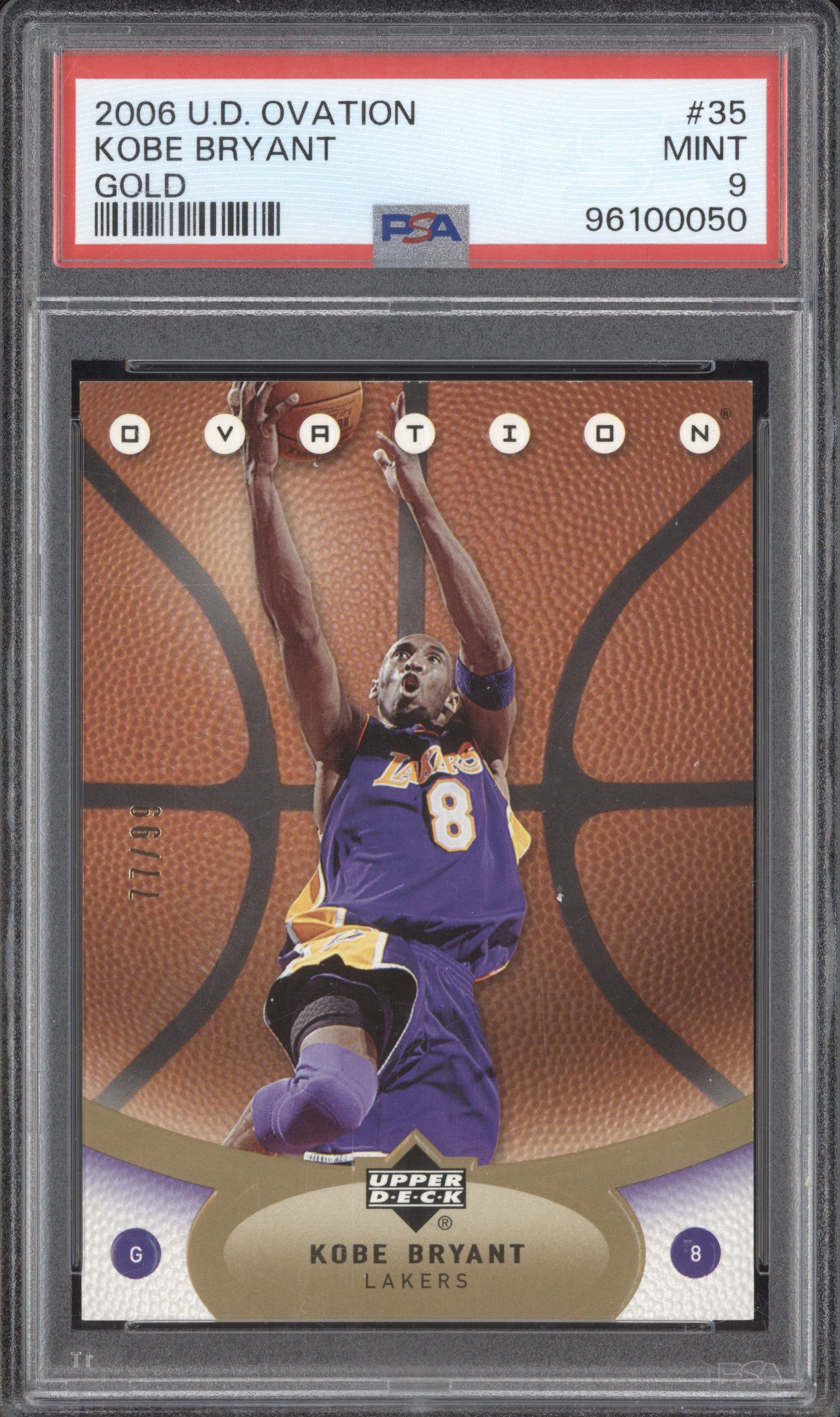 Kobe Bryant 2006 Upper Deck Ovation 35 Gold 77/99 PSA 9