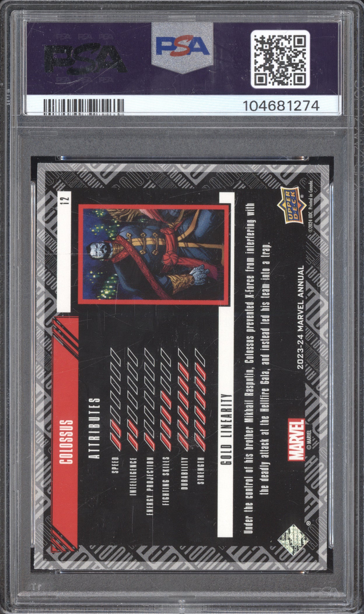 Colossus 2023 Upper Deck Marvel Annual 12 Gold Linearity 81/88 PSA 8