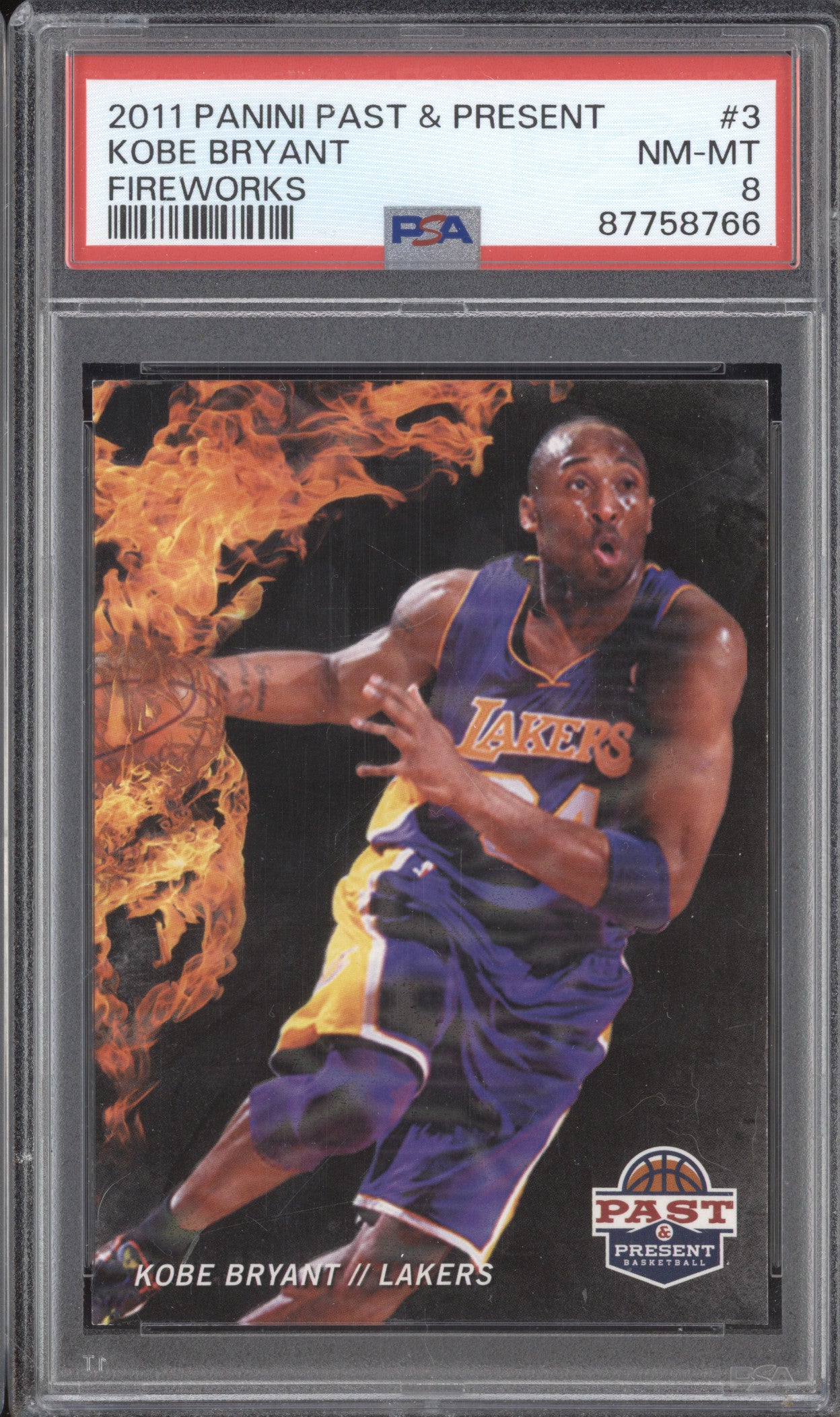 Kobe Bryant 2011-12 Panini Past & Present 3 Fireworks PSA 8