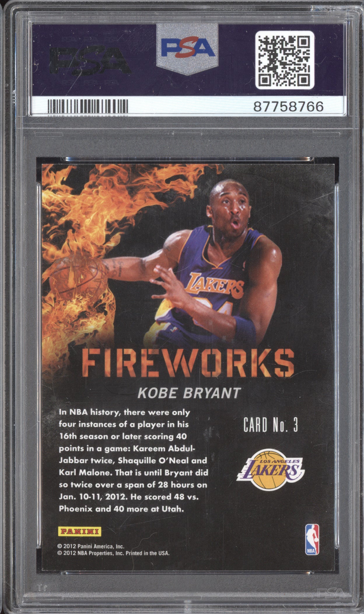 Kobe Bryant 2011-12 Panini Past & Present 3 Fireworks PSA 8