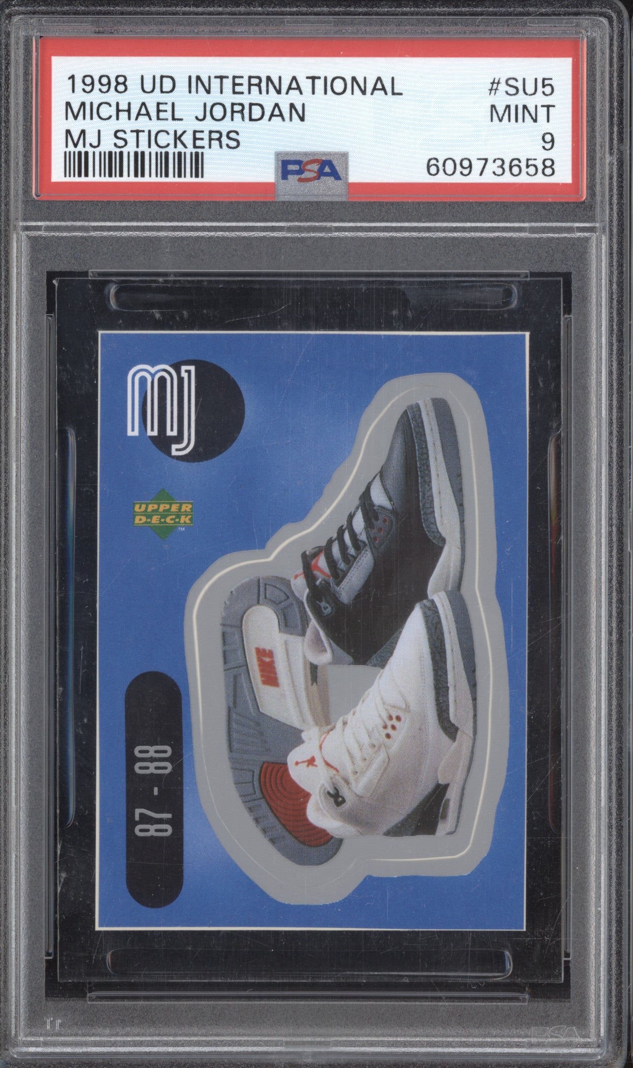 Michael Jordan 1998-99 Upper Deck International SU05 MJ Stickers PSA 9