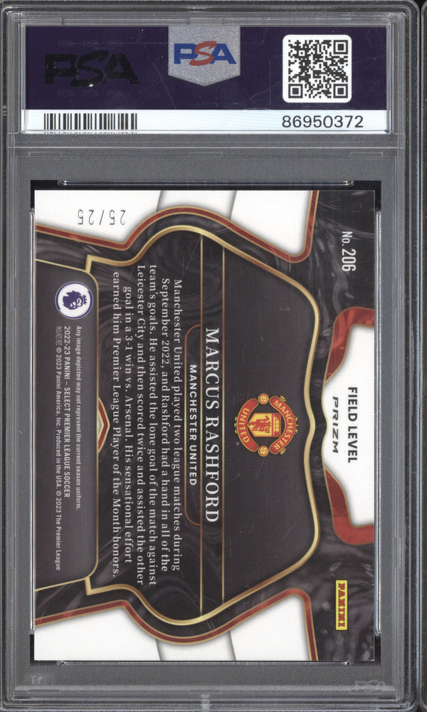 Marcus Rashford 2022-23 Panini Select Premier League Field Level Zebra /25 PSA 9