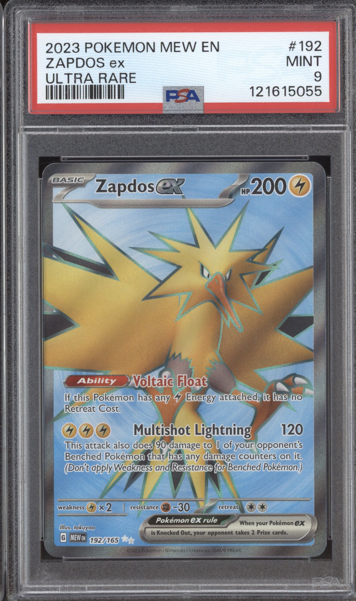 2023 Pokemon TCG Scarlet & Violet 151 MEW 192/165 Zapdos ex Ultra Rare PSA 9