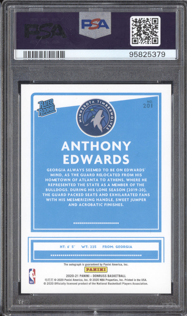 Anthony Edwards 2020-21 Panini Donruss 201 Signature Choice Auto RC PSA 9