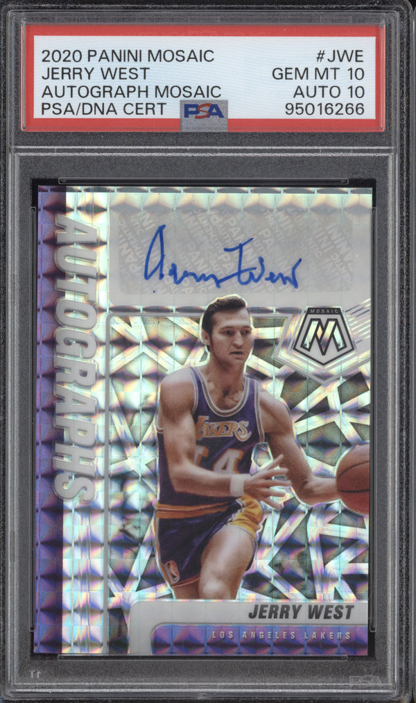 Jerry West 2020-21 Panini Mosaic AM-JWE Mosaic Auto PSA 10/10