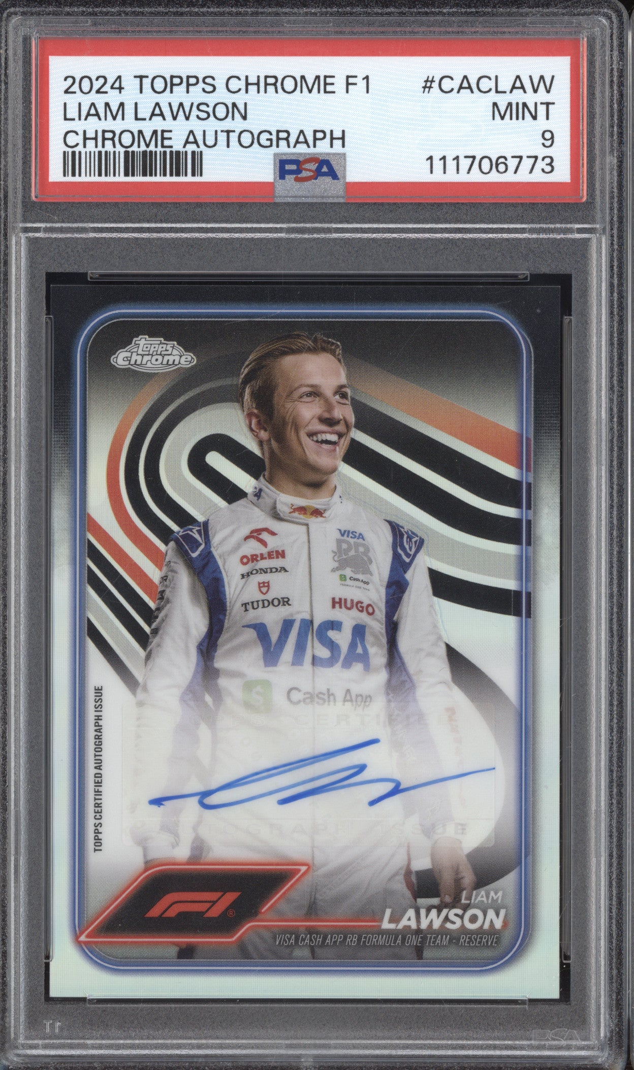 Liam Lawson 2024 Topps Chrome Formula 1 CAC-LAW Auto PSA 9