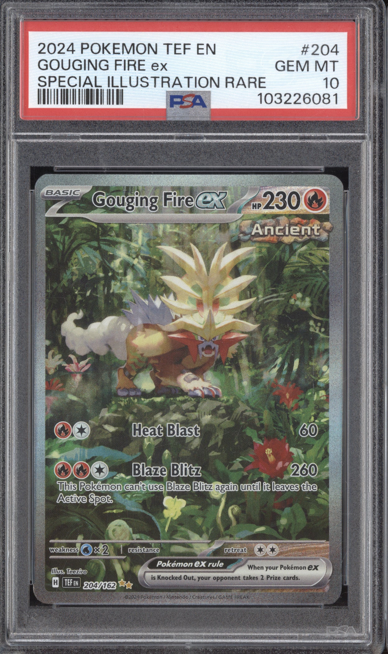 Gouging Fire ex 2024 Pokemon Temporal Forces 204/162 SIR PSA 10