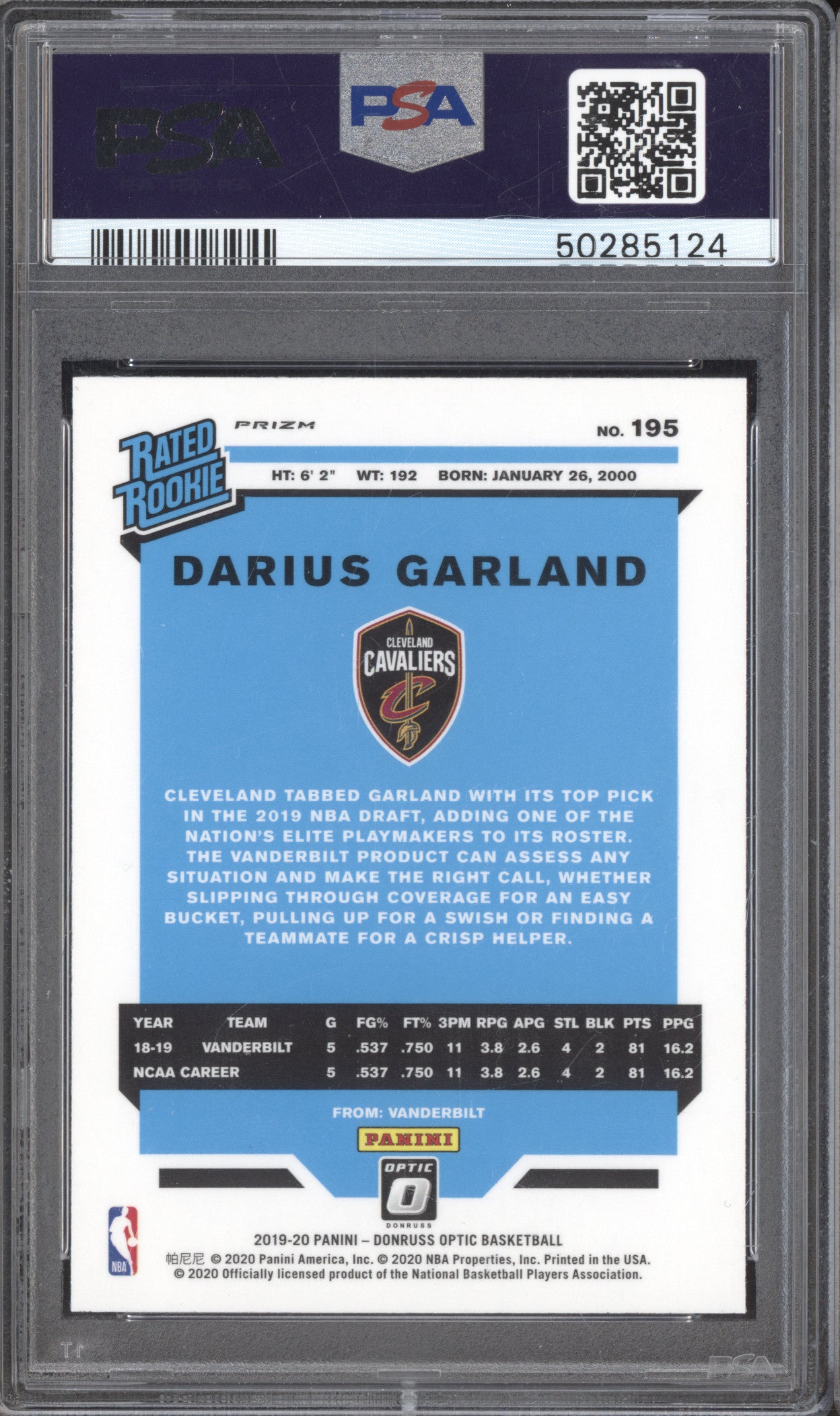 2019 Panini Donruss Optic 195 Darius Garland Fanatics PSA 10