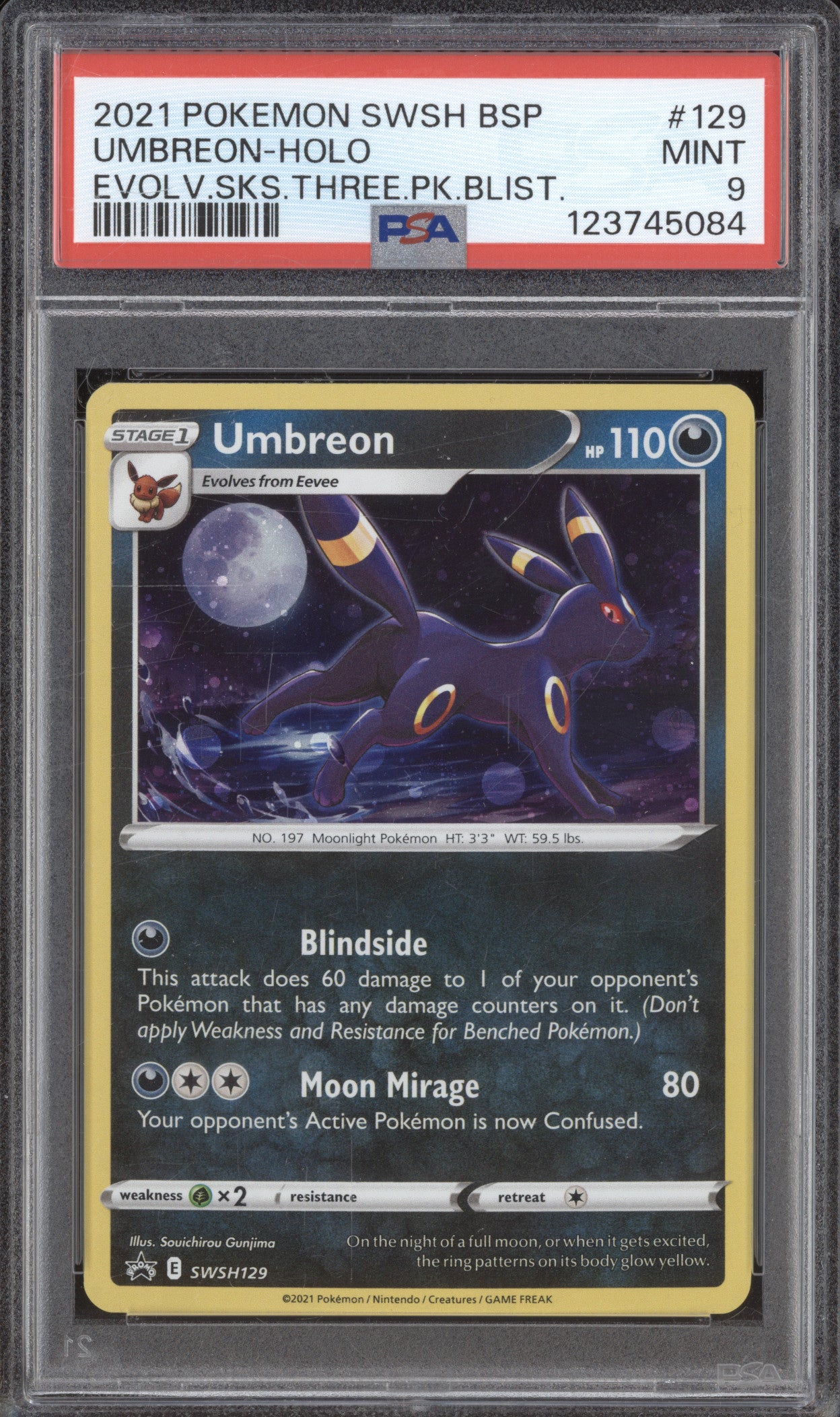 2021 Pokemon Evolving Skies SWSH129 Umbreon Holo PSA 9