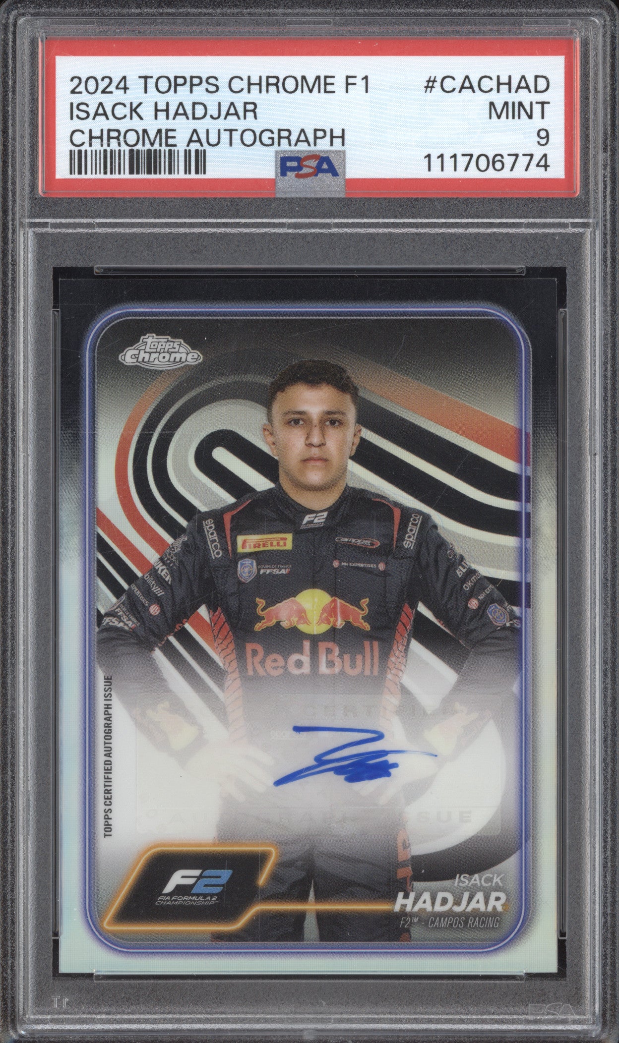 Isack Hadjar 2024 Topps Chrome Formula 1 CAC-HAD Auto PSA 9