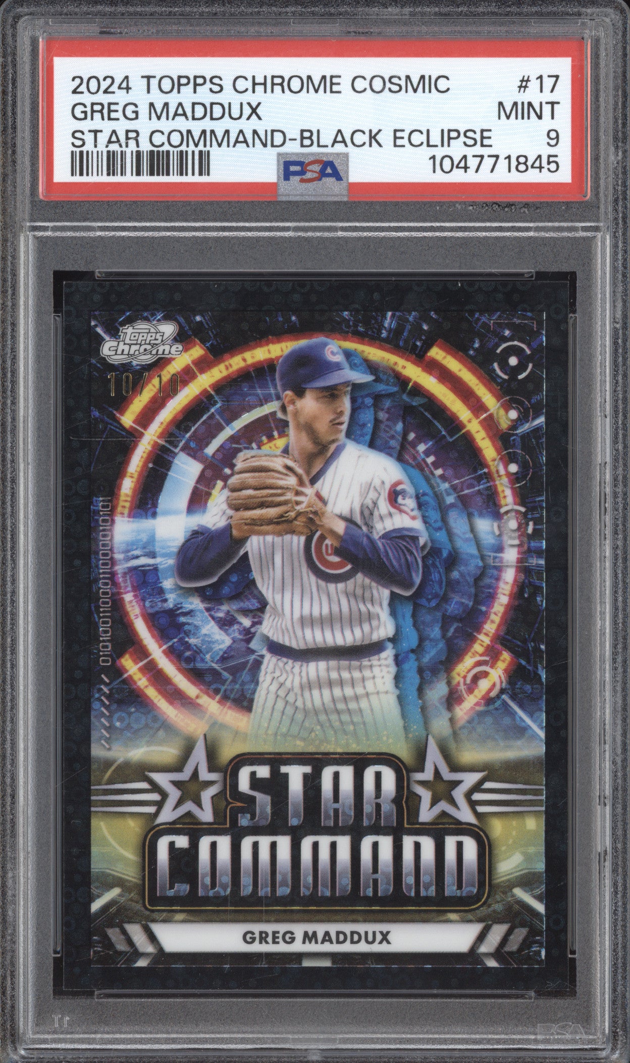 Greg Maddux 2024 Topps Cosmic Chrome SC-17 Star Command Black Eclipse /10 PSA 9