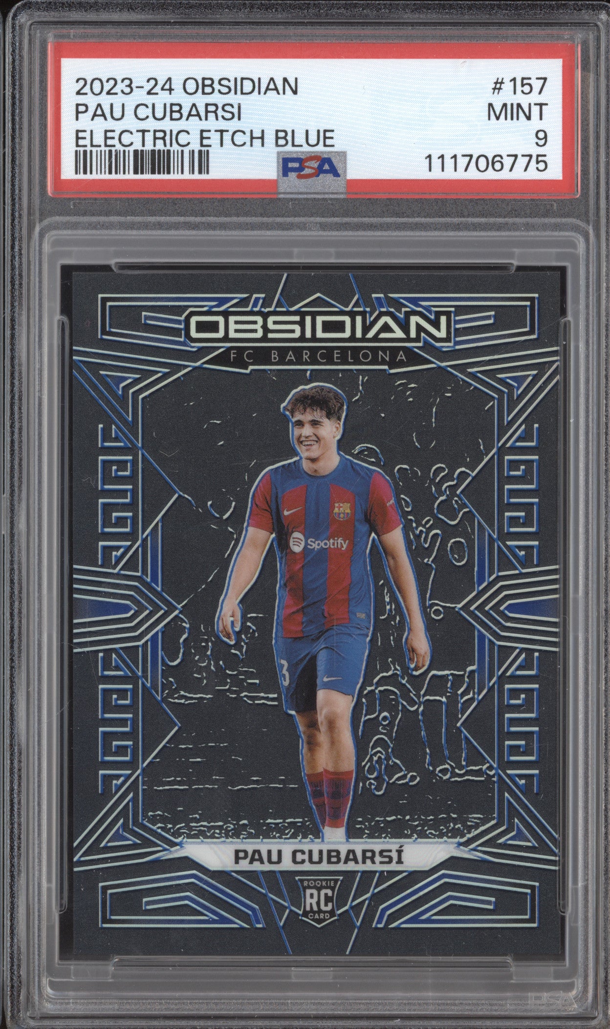 Pau Cubarsi 2023-24 Panini Obsidian 157 Electric Etch Blue RC 8/20 PSA 9
