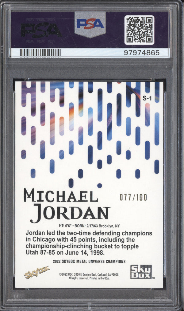 Michael Jordan 2022 Upper Deck Metal Universe Skybox Star Rubies 77/100 PSA 6